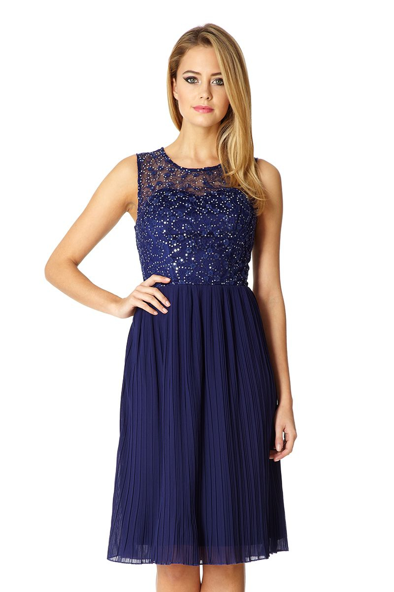 Quiz Navy Chiffon Glitter Prom Dress in Blue (Navy) | Lyst