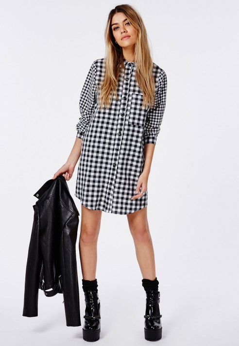 black and white gingham shirt dress