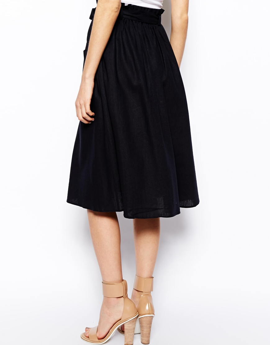 ASOS Linen Midi Skirt with Pocket Detail in Navy (Blue) Lyst