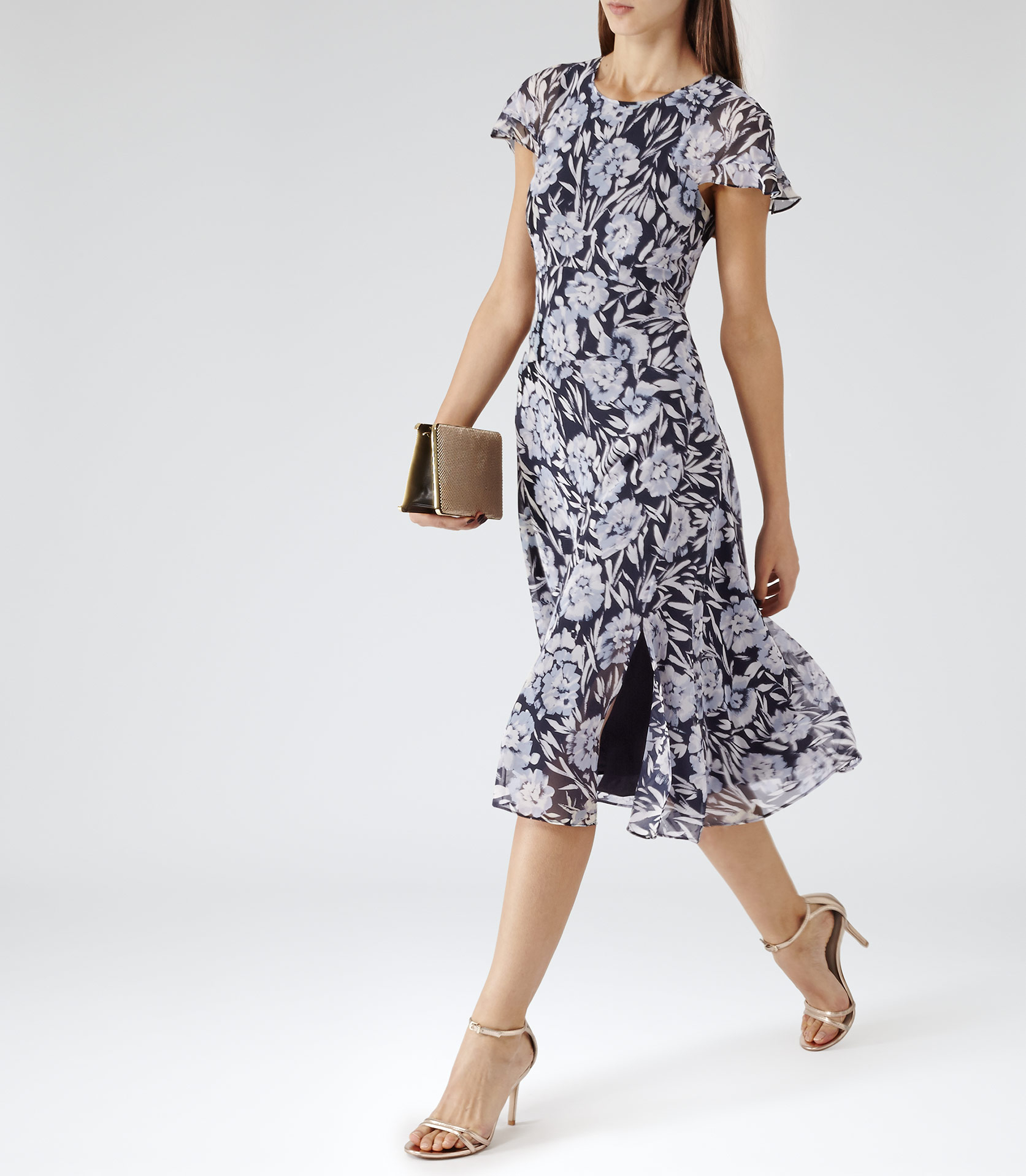 Reiss Floral Print Dress in Blue - Lyst