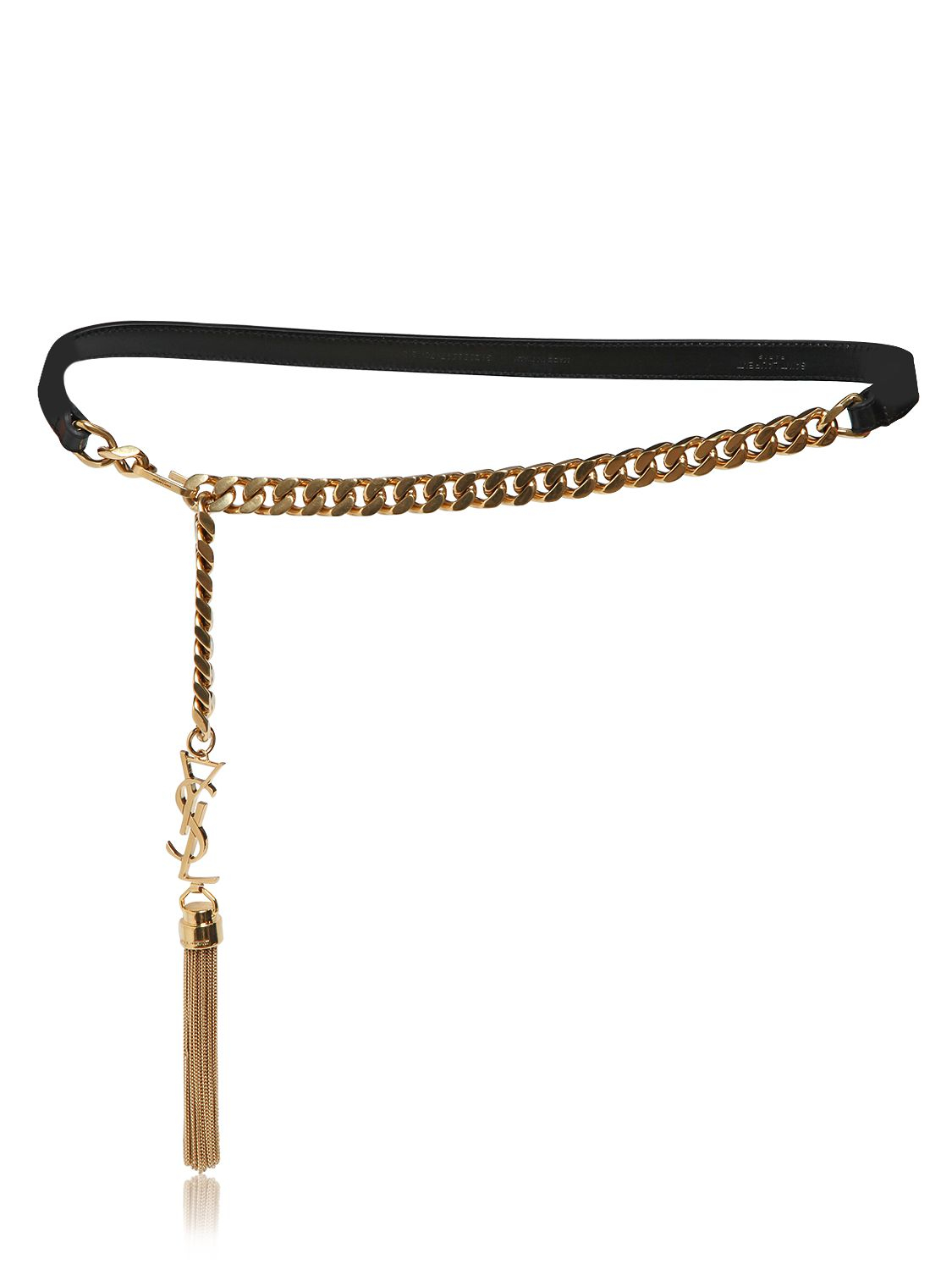 SAINT LAURENT Chain-embellished leather belt