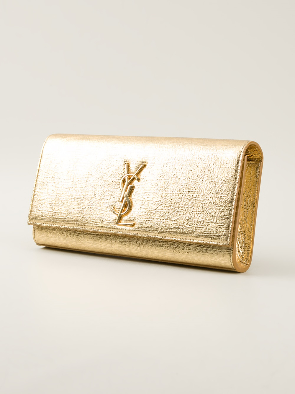 Yves Saint Laurent YSL Gold Metallic Leather Belle de Jour Clutch