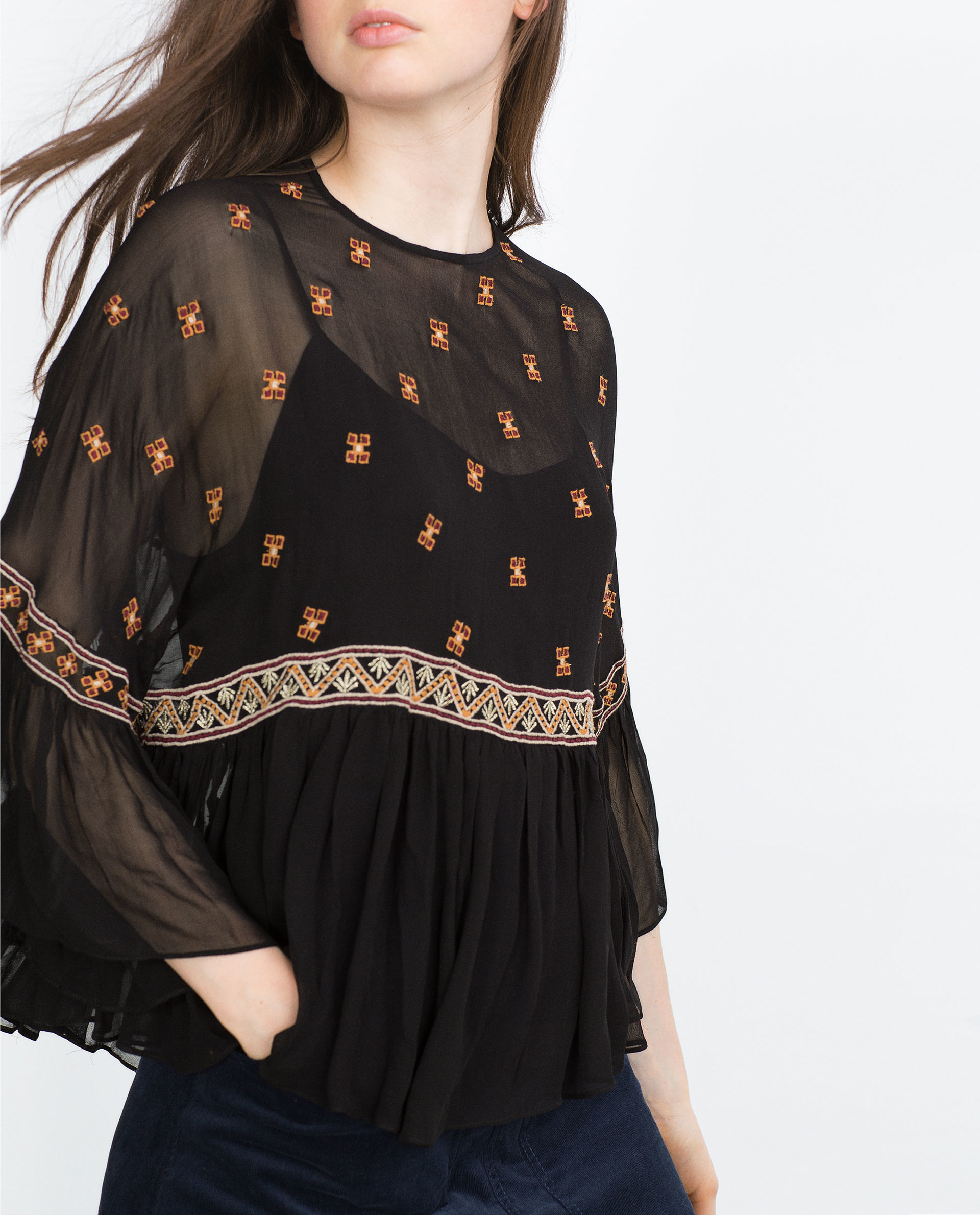 Zara Embroidered Top in Black Lyst