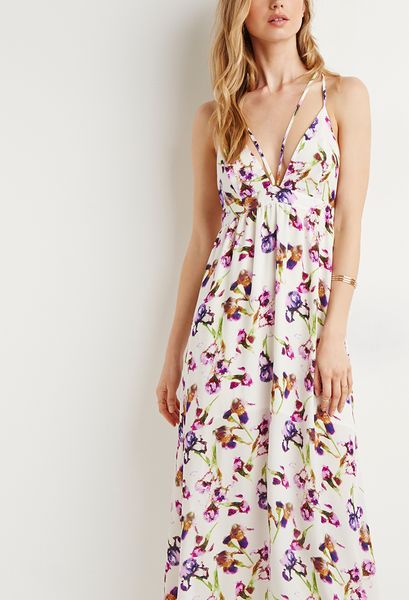 Forever 21 Strappy Floral Maxi Dress in Pink (Creampurple)