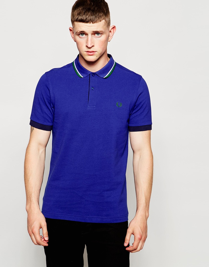 Lyst - Fred Perry Polo Shirt With Double Collar In Graphic Blue in Blue ...