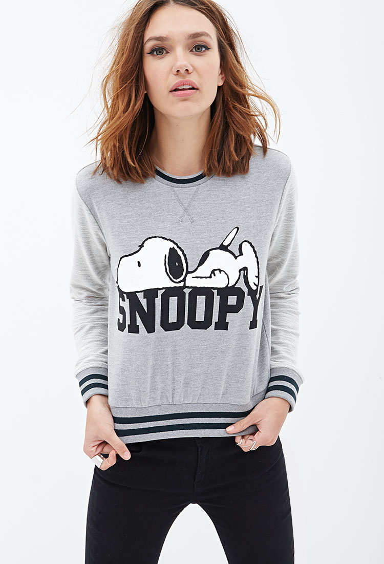 Lyst Forever 21 Heathered Snoopy Sweatshirt in Gray