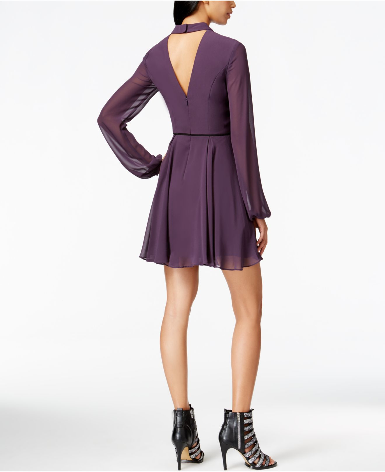 plum fit and flare dress