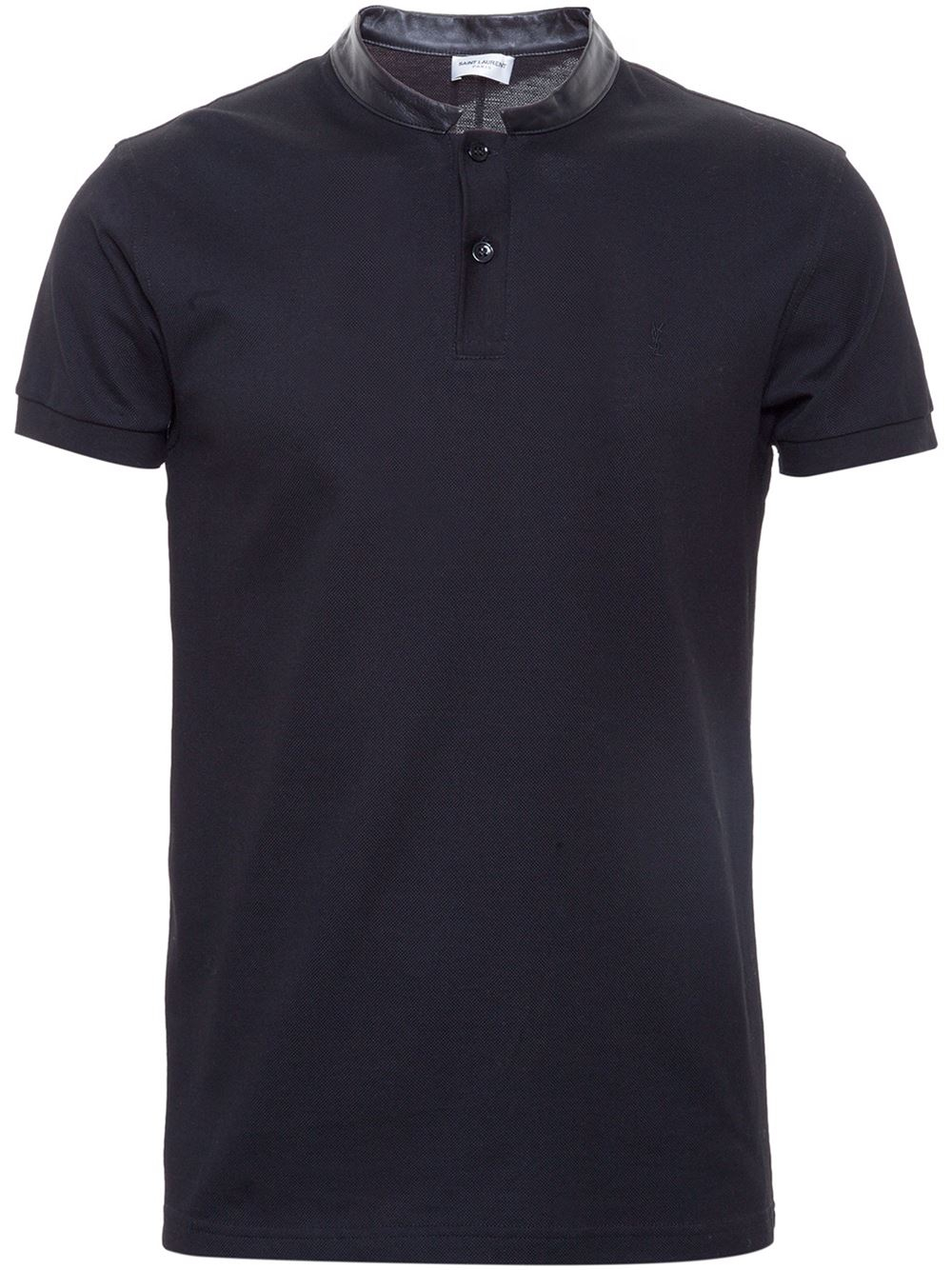 Saint Laurent Leather Band-Collar Polo Shirt in Black for Men - Lyst