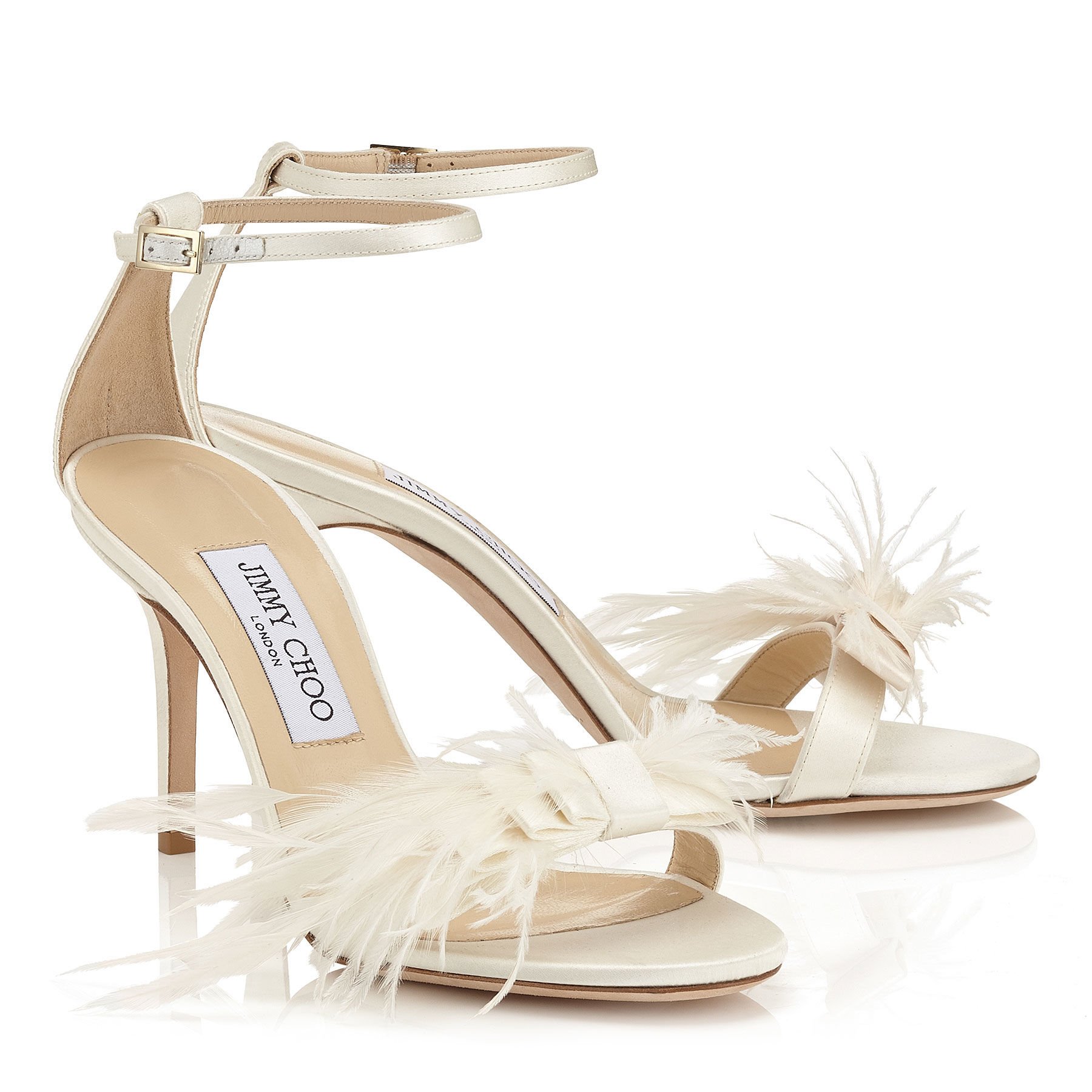 Lyst - Jimmy Choo Vivien 85 Ivory Satin Sandals With Feather Bow in White