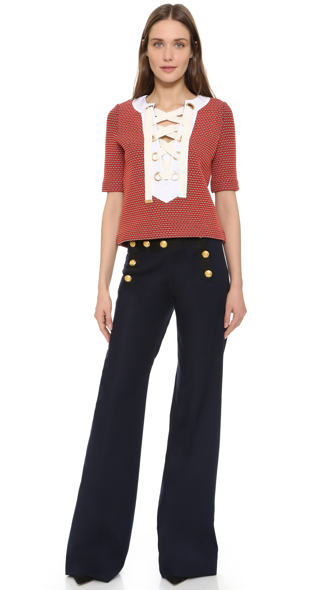 Veronica Beard Tide Line Wide Leg Sailor Pants - Navy in Blue | Lyst