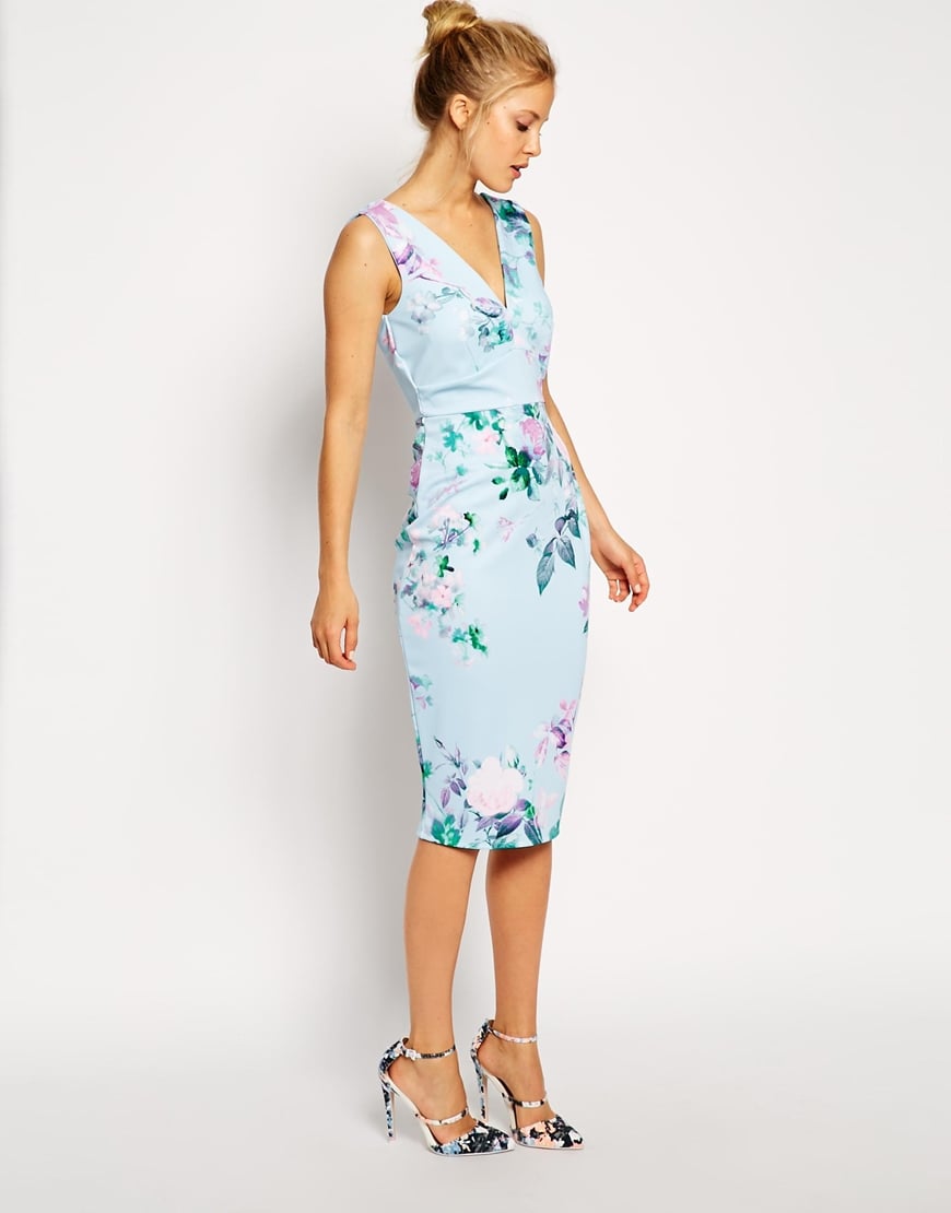 Lyst Asos Midi Bodycon Dress In Jewel Flower Print