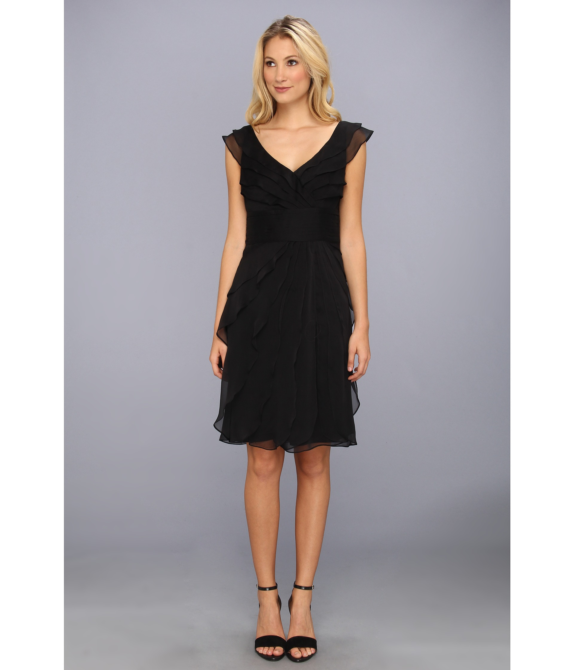 Adrianna Papell Short Irra Tiered Petal Dress in Black - Lyst