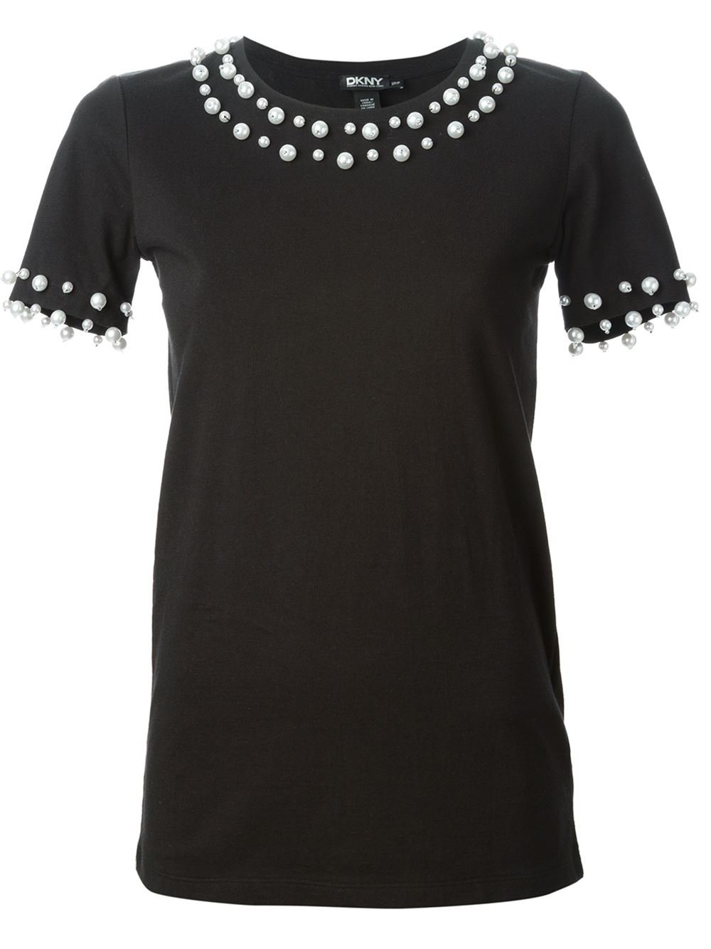 DKNY Pearl Embellished T-Shirt in Black - Lyst