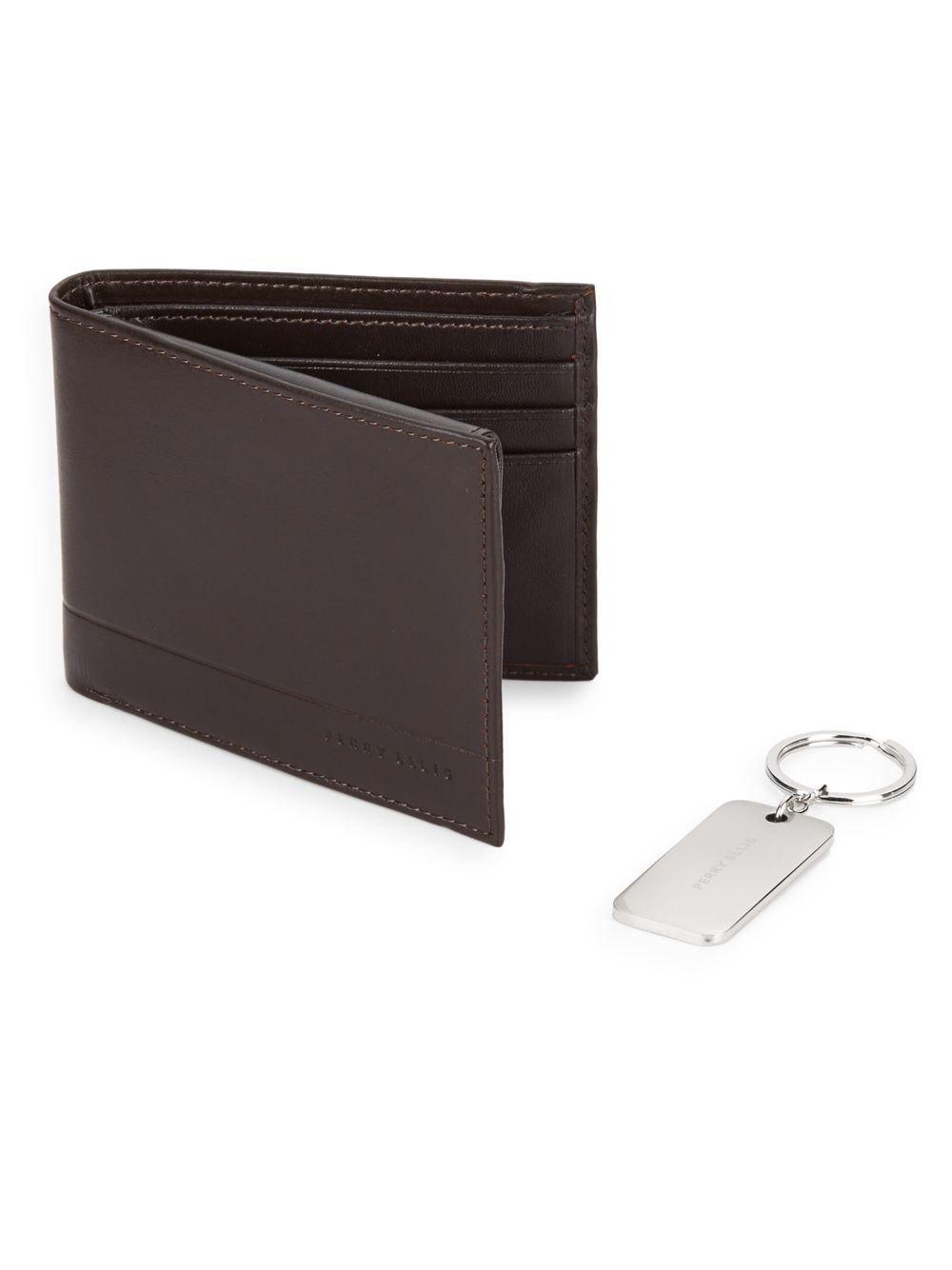 Perry ellis Leather Billfold Wallet & Key Fob Set in Brown for Men Lyst