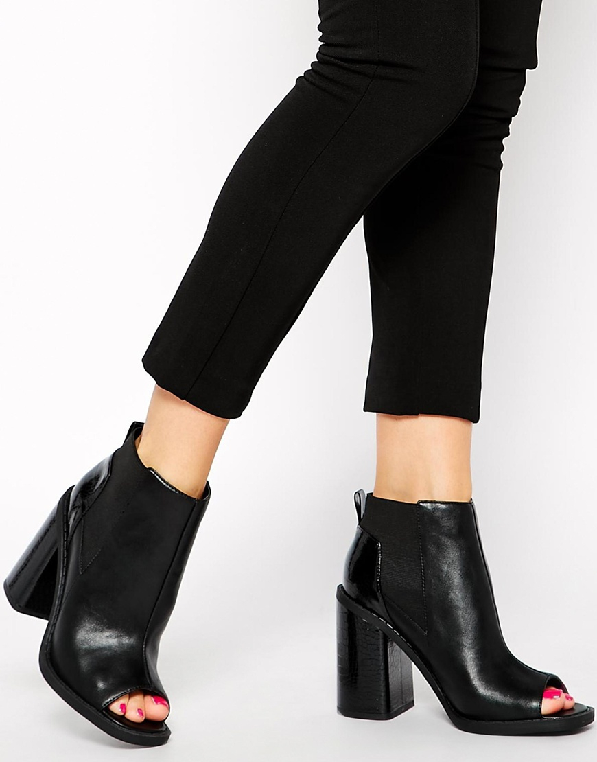 low heel peep toe ankle boots