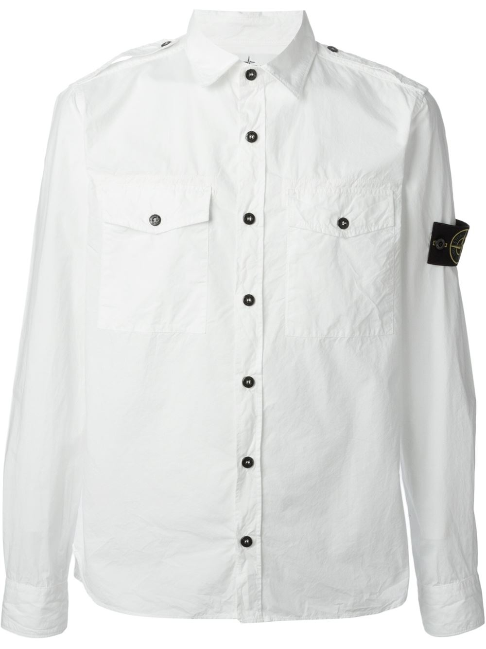 Stone Island Sleeve Patch Shirt in White for Men - Lyst