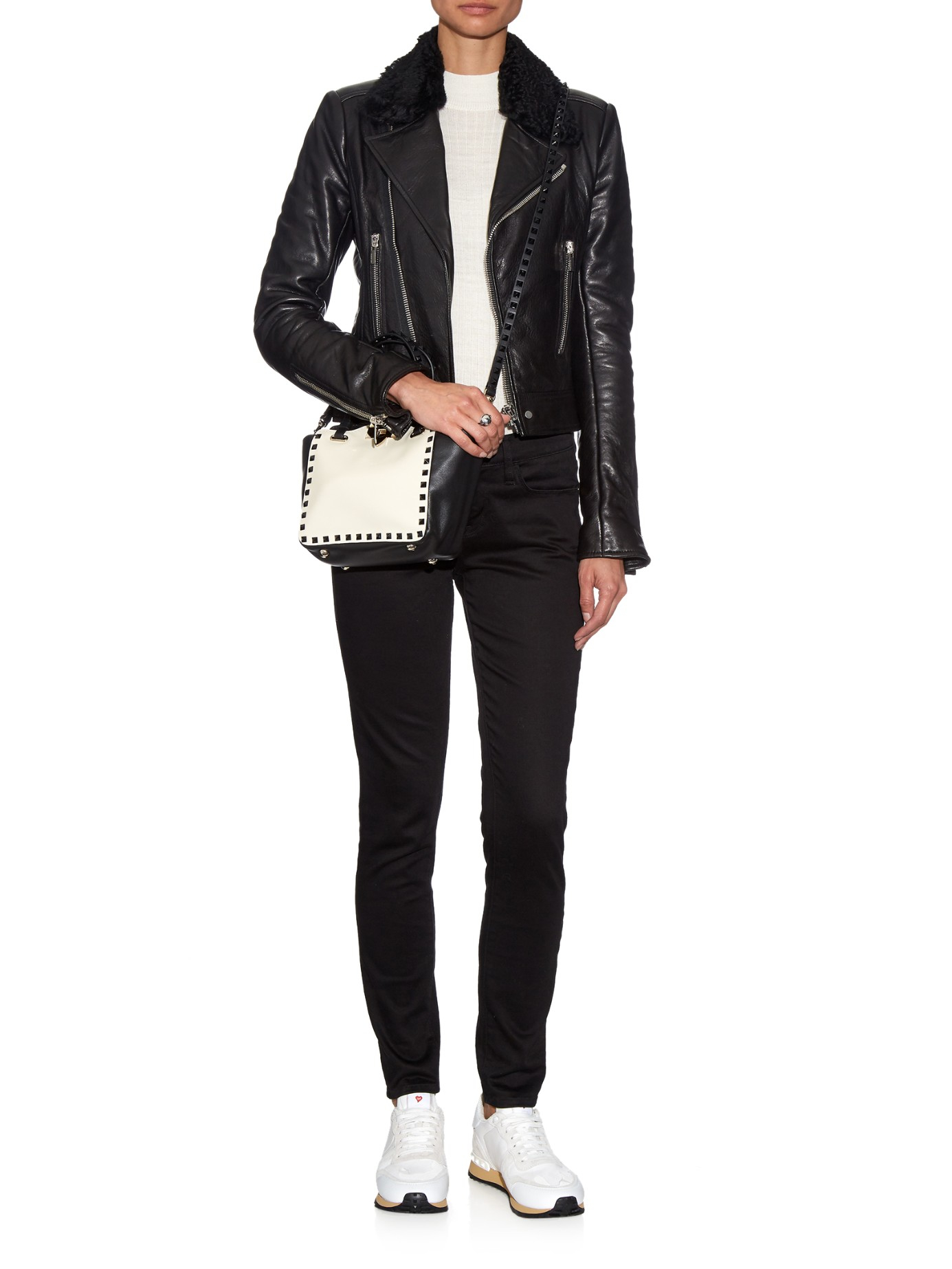 Valentino Rockstud Mini Leather Cross-body Bag in Black White (Black) - Lyst