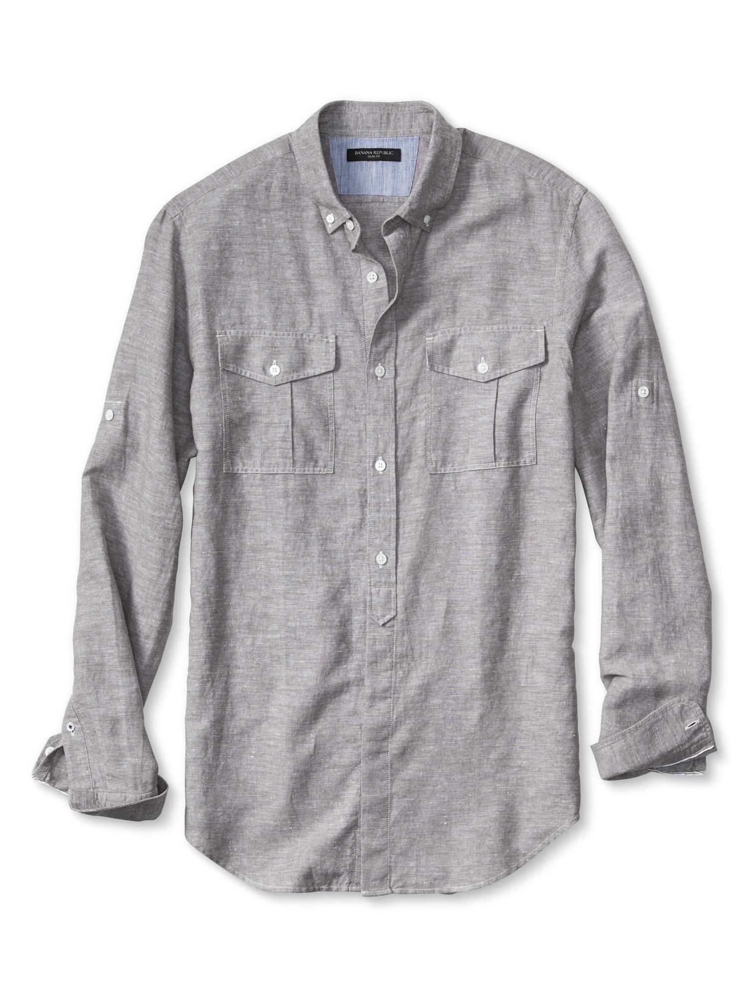 Banana Republic SlimFit Linen/Cotton Utility Shirt in Khaki for Men