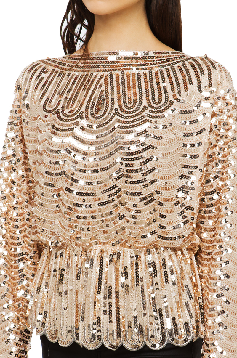 gold sequin top long sleeve