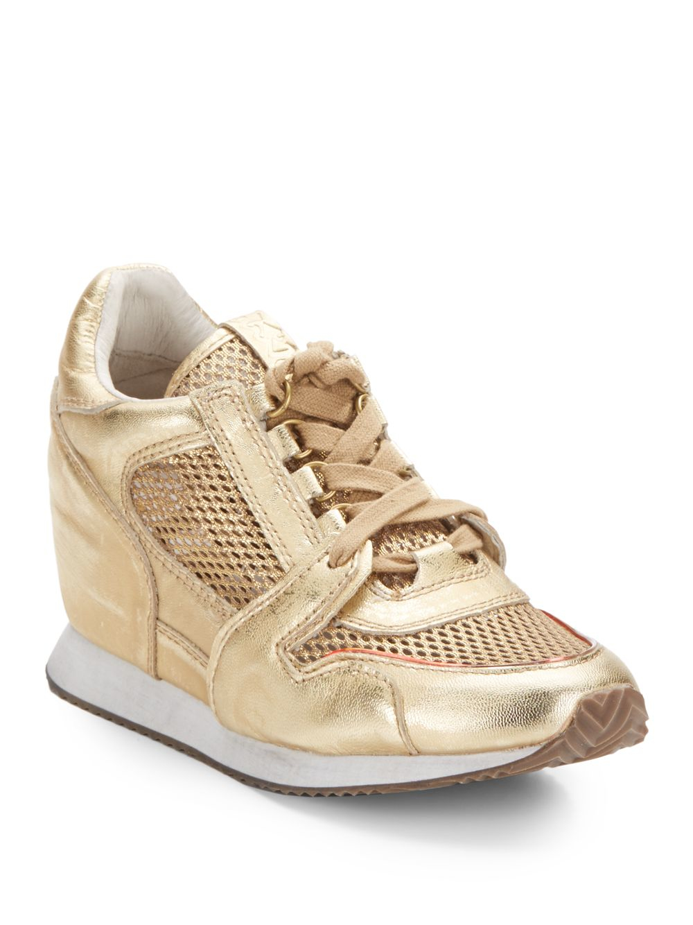 Ash Mesh Paneled-leather Wedge Sneakers in Gold (Metallic) - Lyst