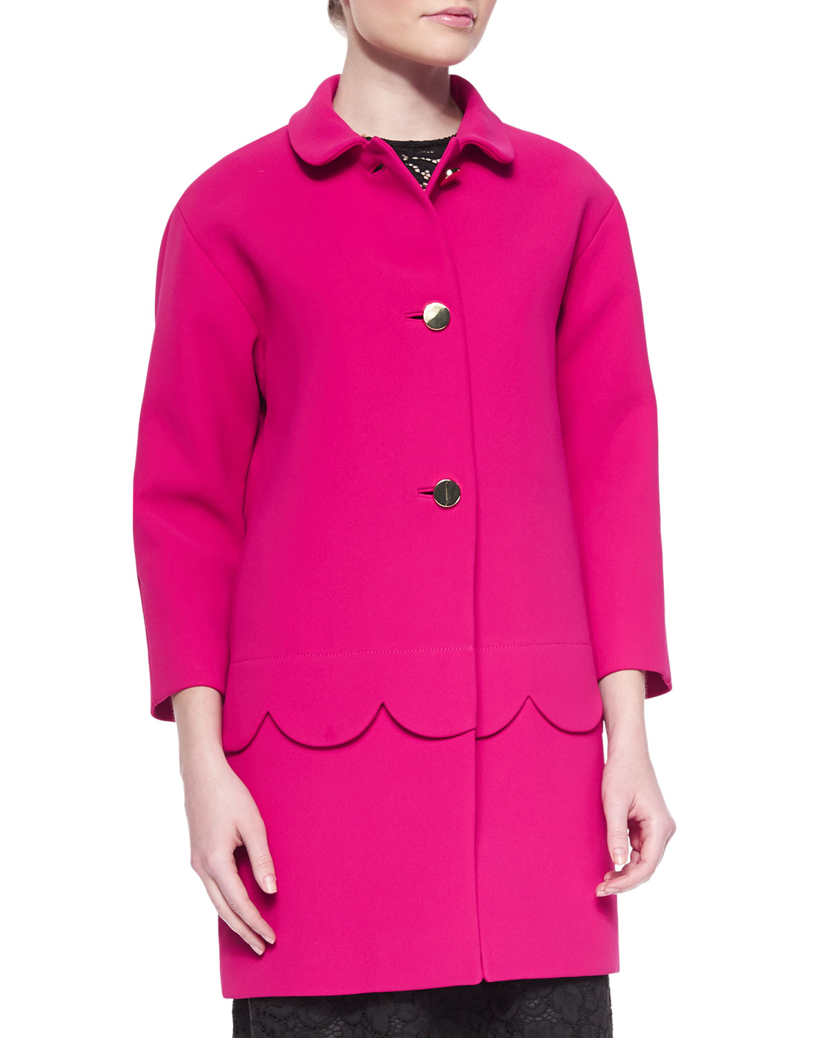 Kate Spade Talia Button-Front Coat W/ Scalloped Detail in Pink - Lyst