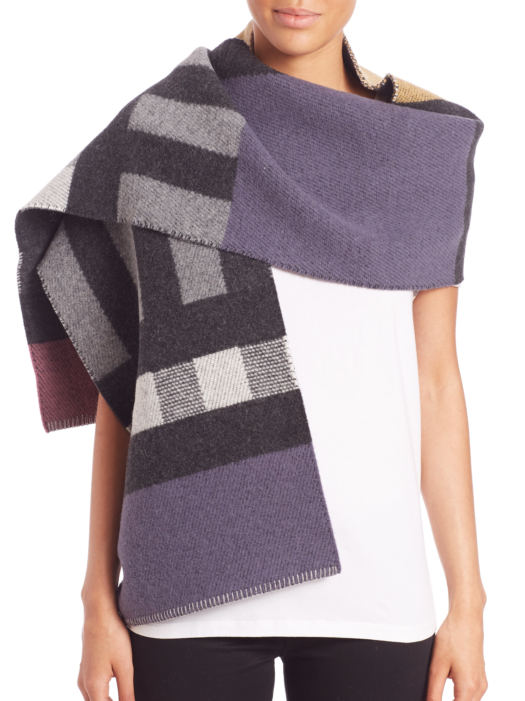Burberry Mega Check Wool Cashmere Blanket Scarf In Purple Lyst Burberry Mega Check Wool Cashmere Blanket Scarf In Purple Lyst