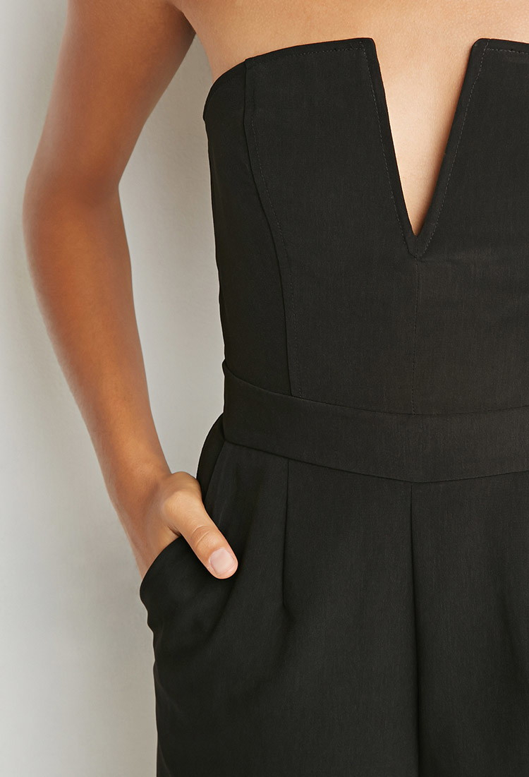 strapless v neck jumpsuit