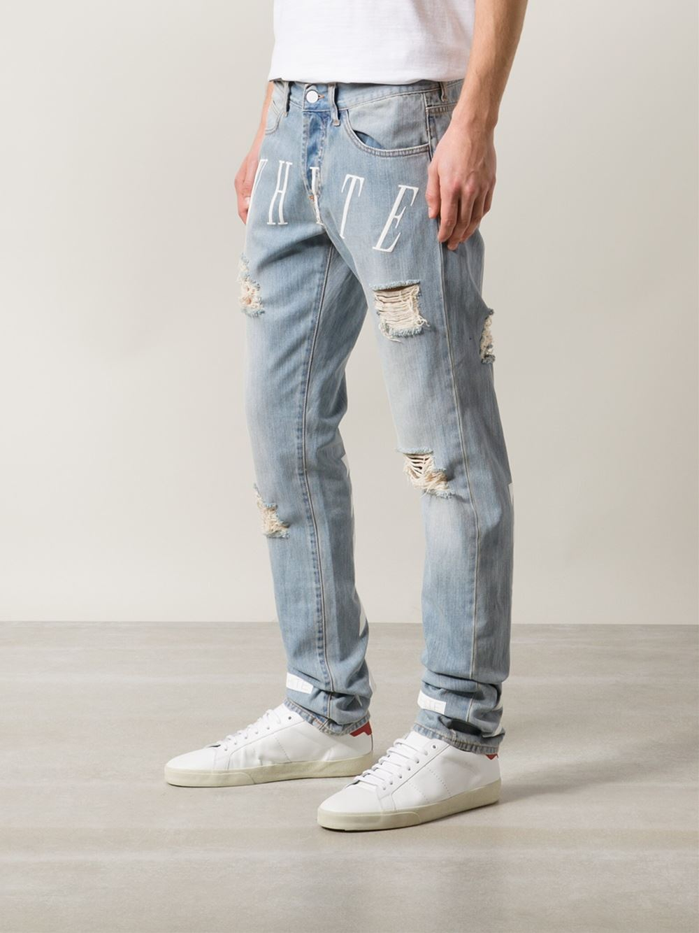 Off-White c/o Virgil Abloh Distressed Striped Jeans in Blue for Men | Lyst