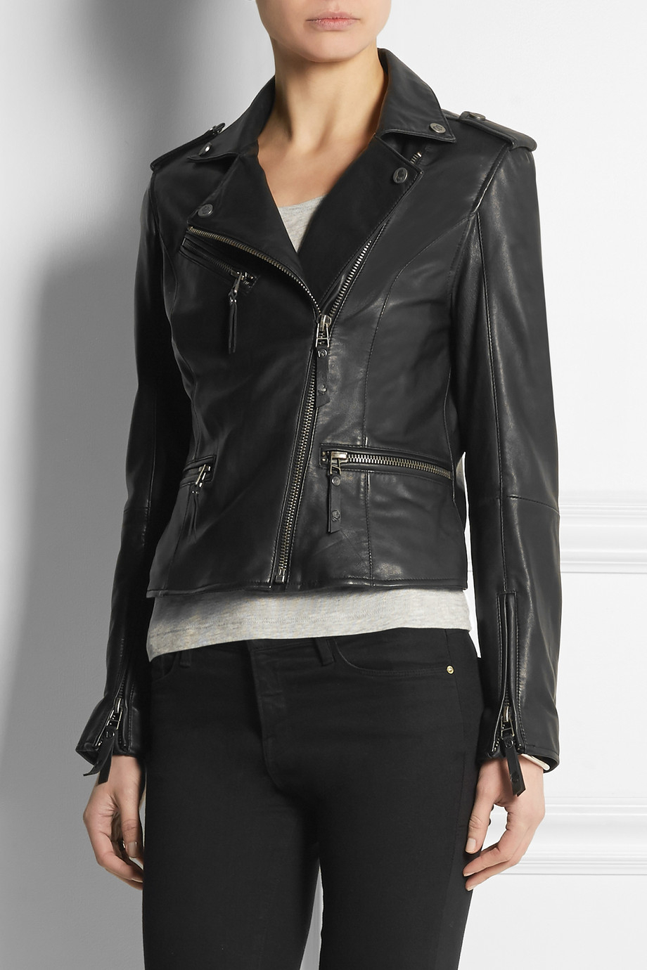 Lyst Karl Lagerfeld Odina Leather Biker Jacket In Black Gallery