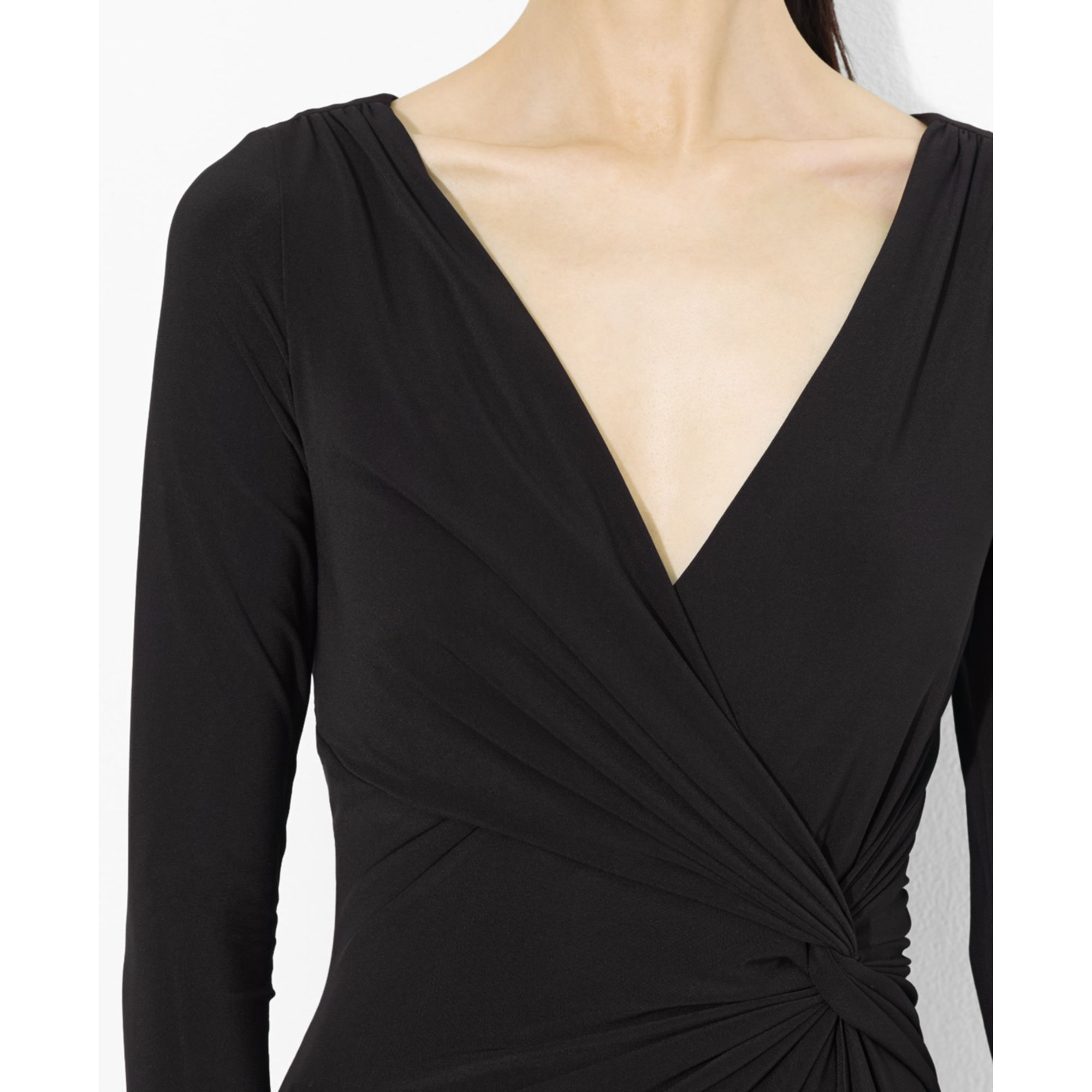 Lauren by Ralph Lauren Long-Sleeve Ruffled Jersey Dress in Black 