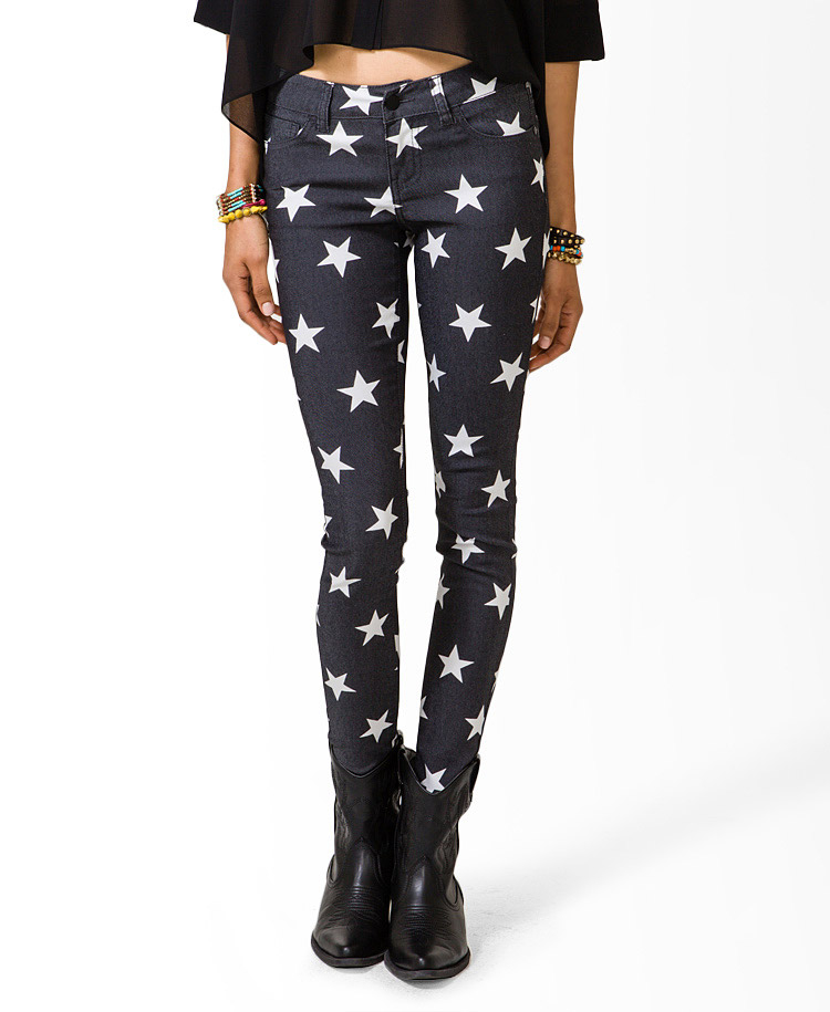 star print skinny jeans