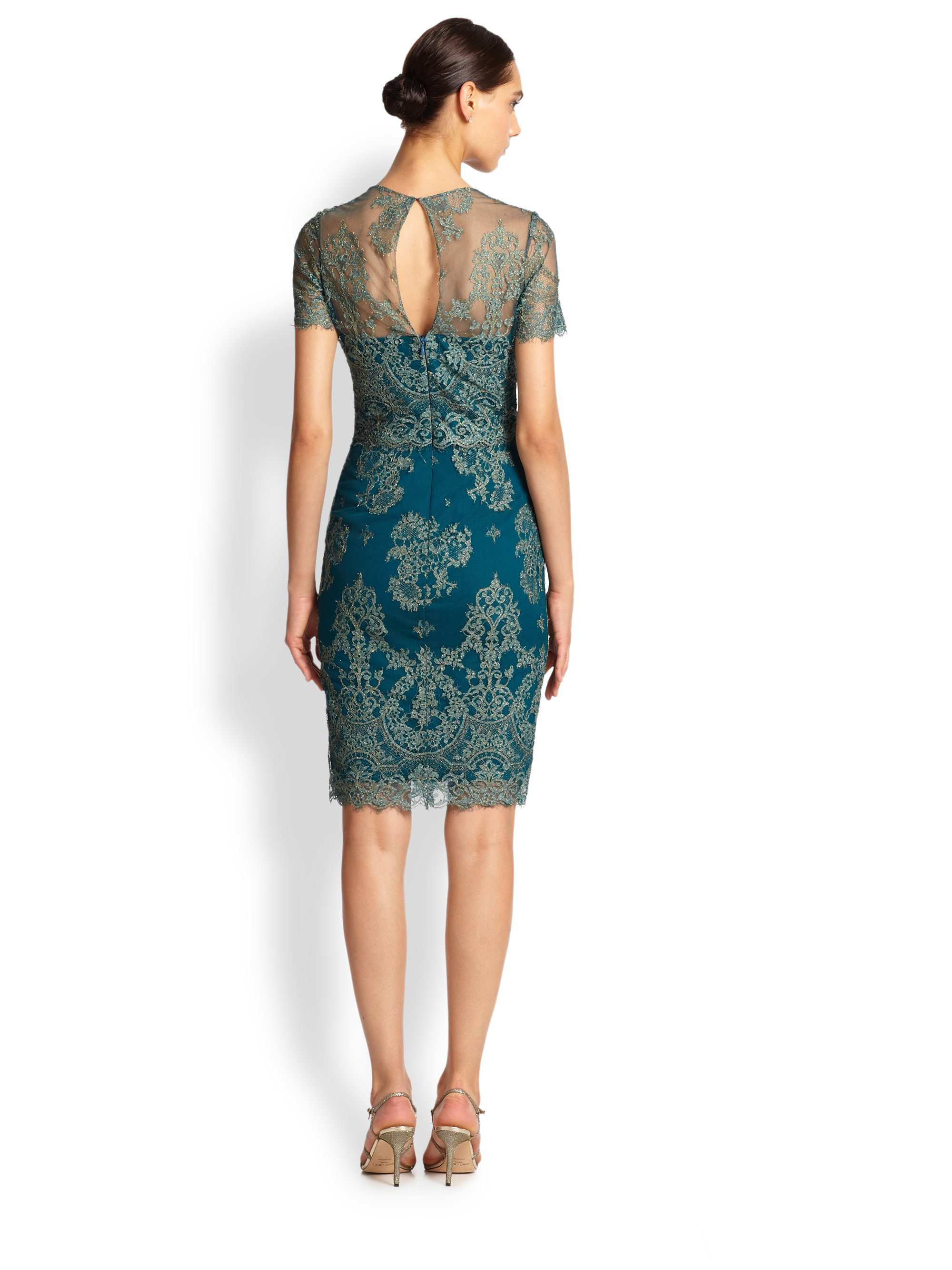 Marchesa notte Lace Dress in Teal ...