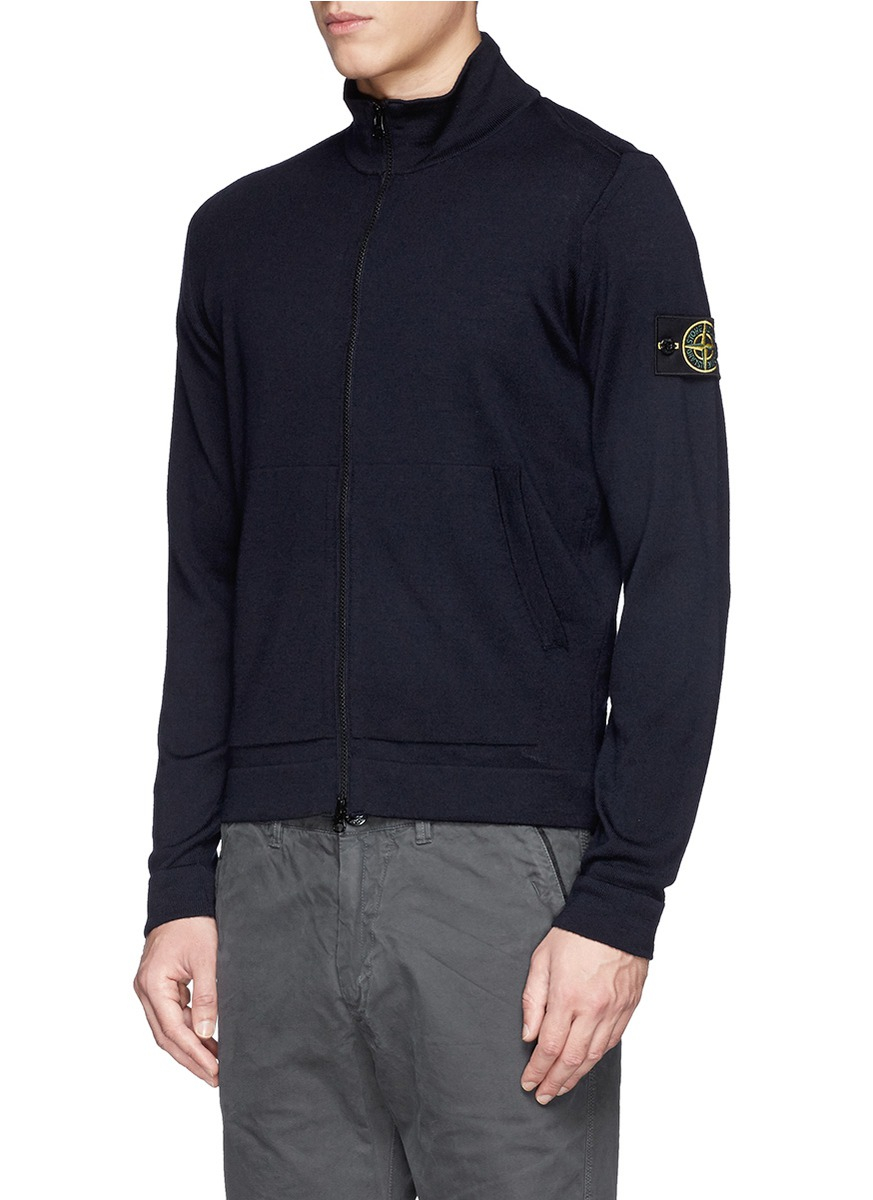 stone island wool zip cardigan