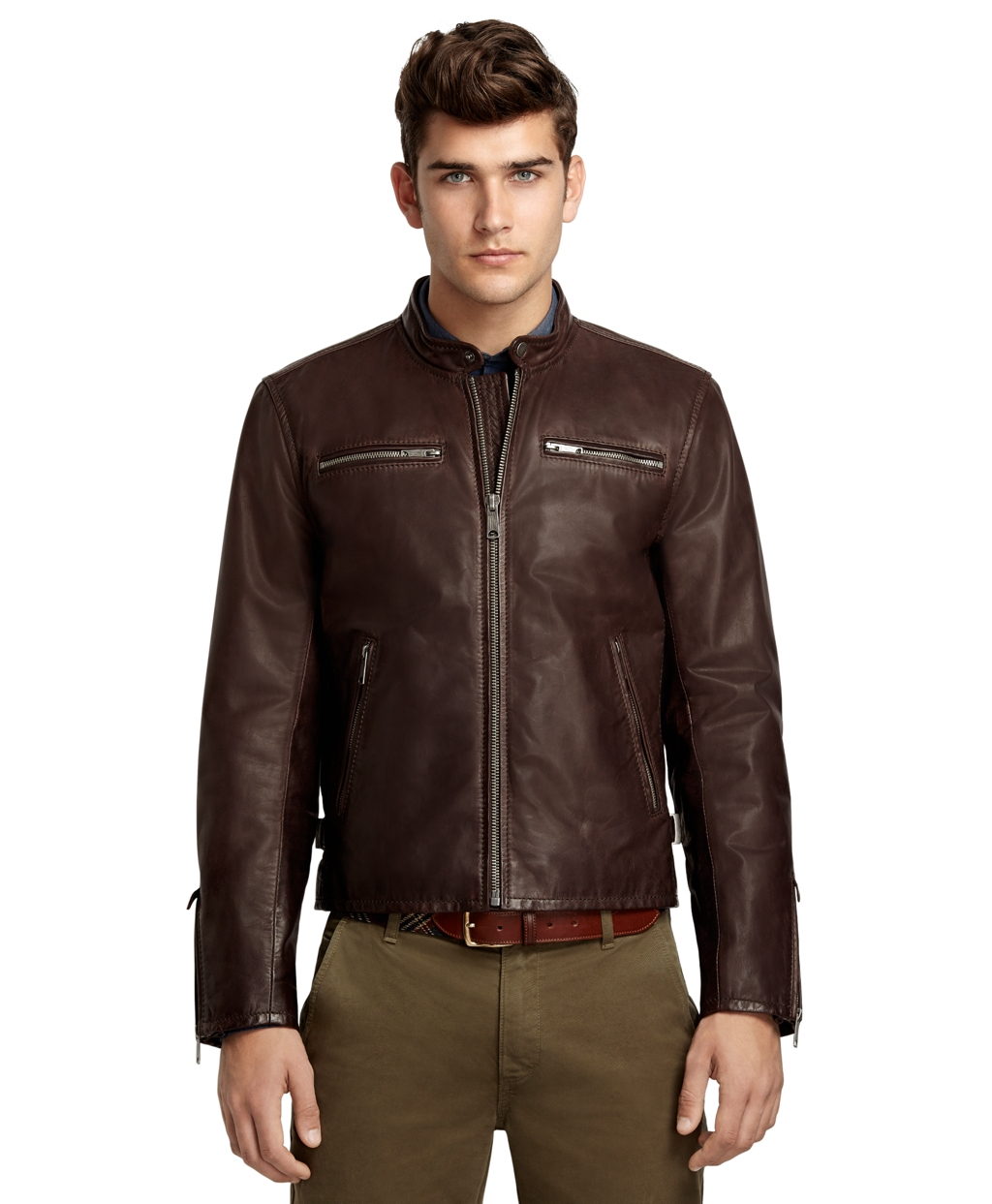 brooks brothers mens leather jacket
