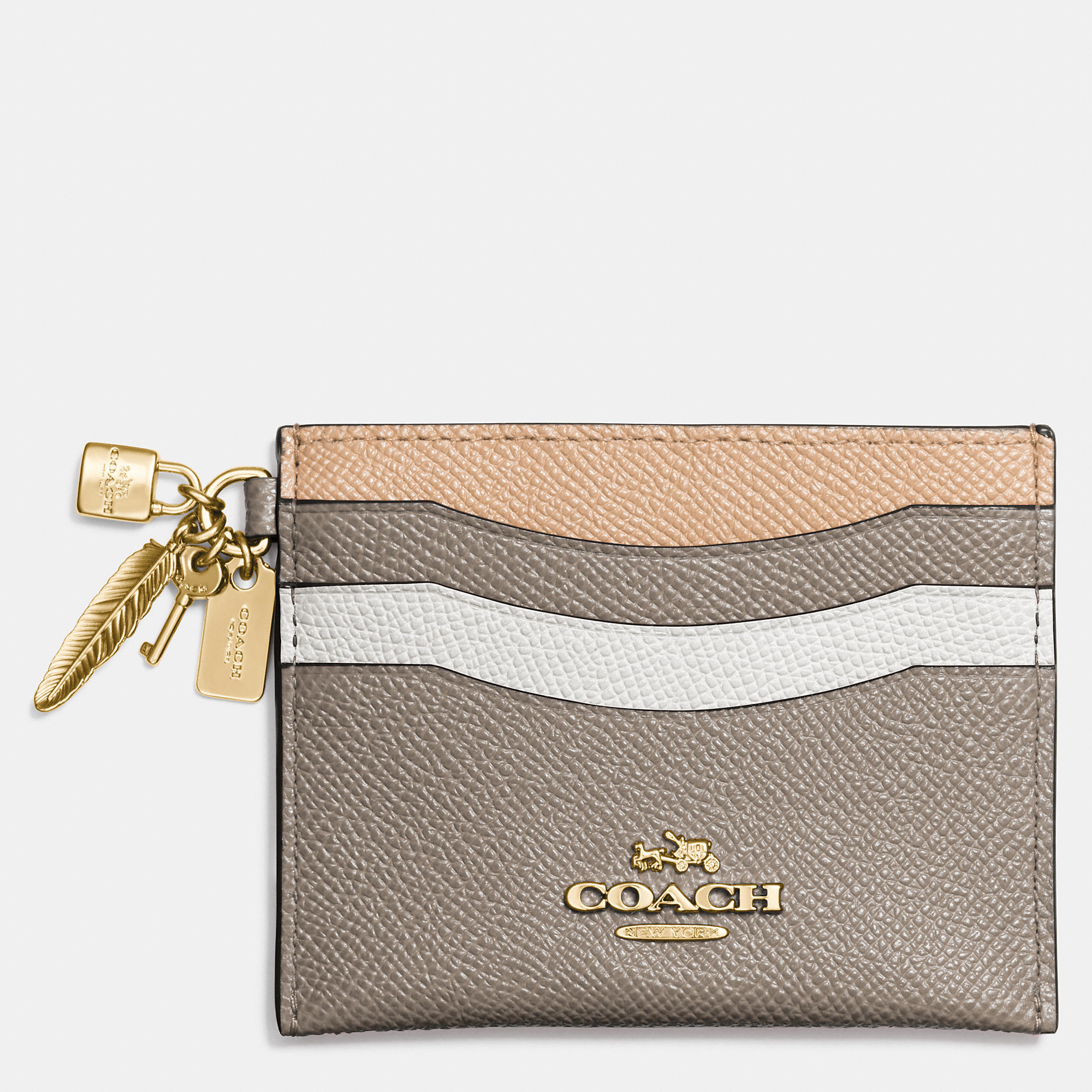 COACH Charm Flat Card Case In Colorblock Leather in Metallic