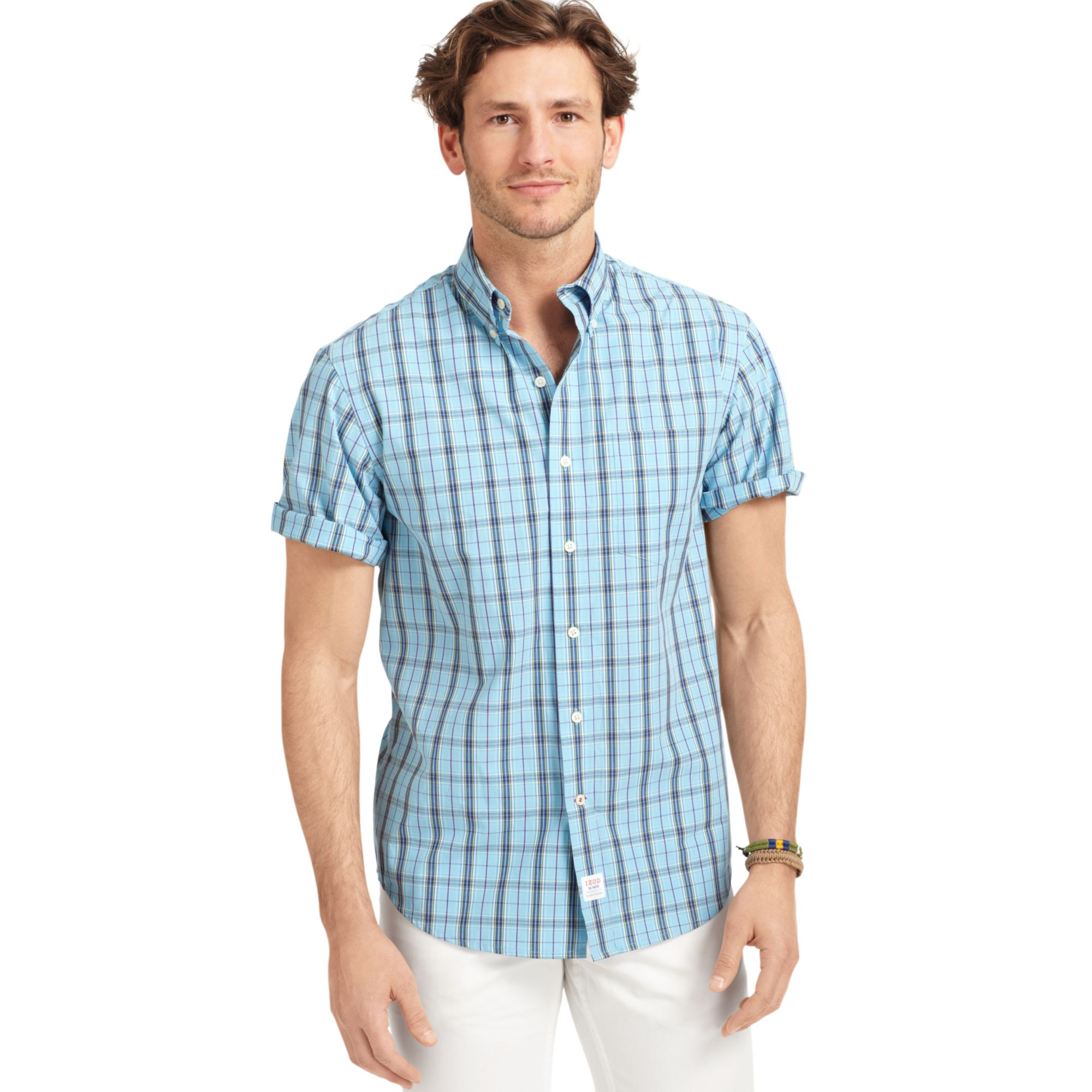 Izod Saltwater Plaid Shirt in Blue for Men (Blue Grotto) | Lyst