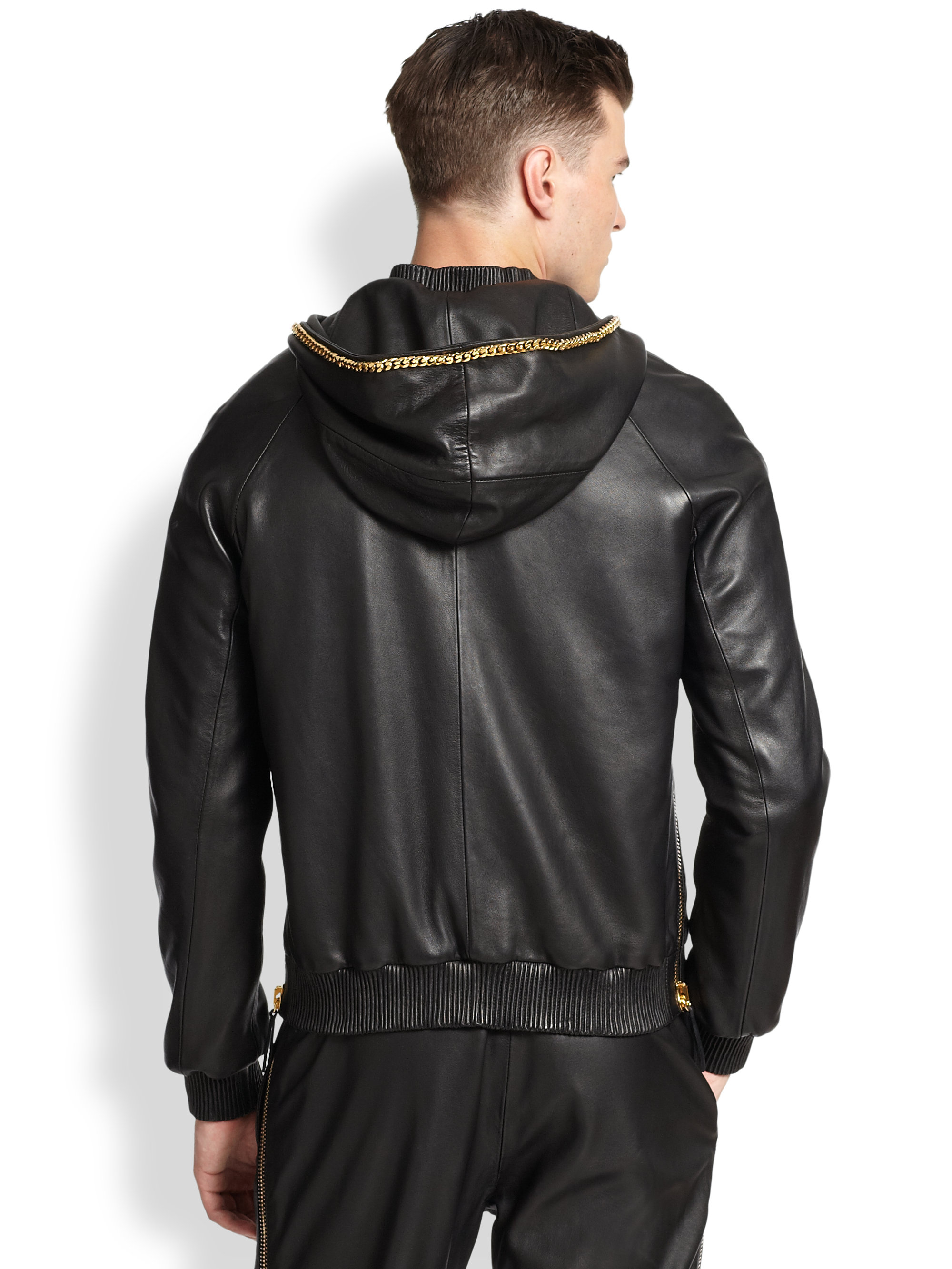 Black leather hoodie