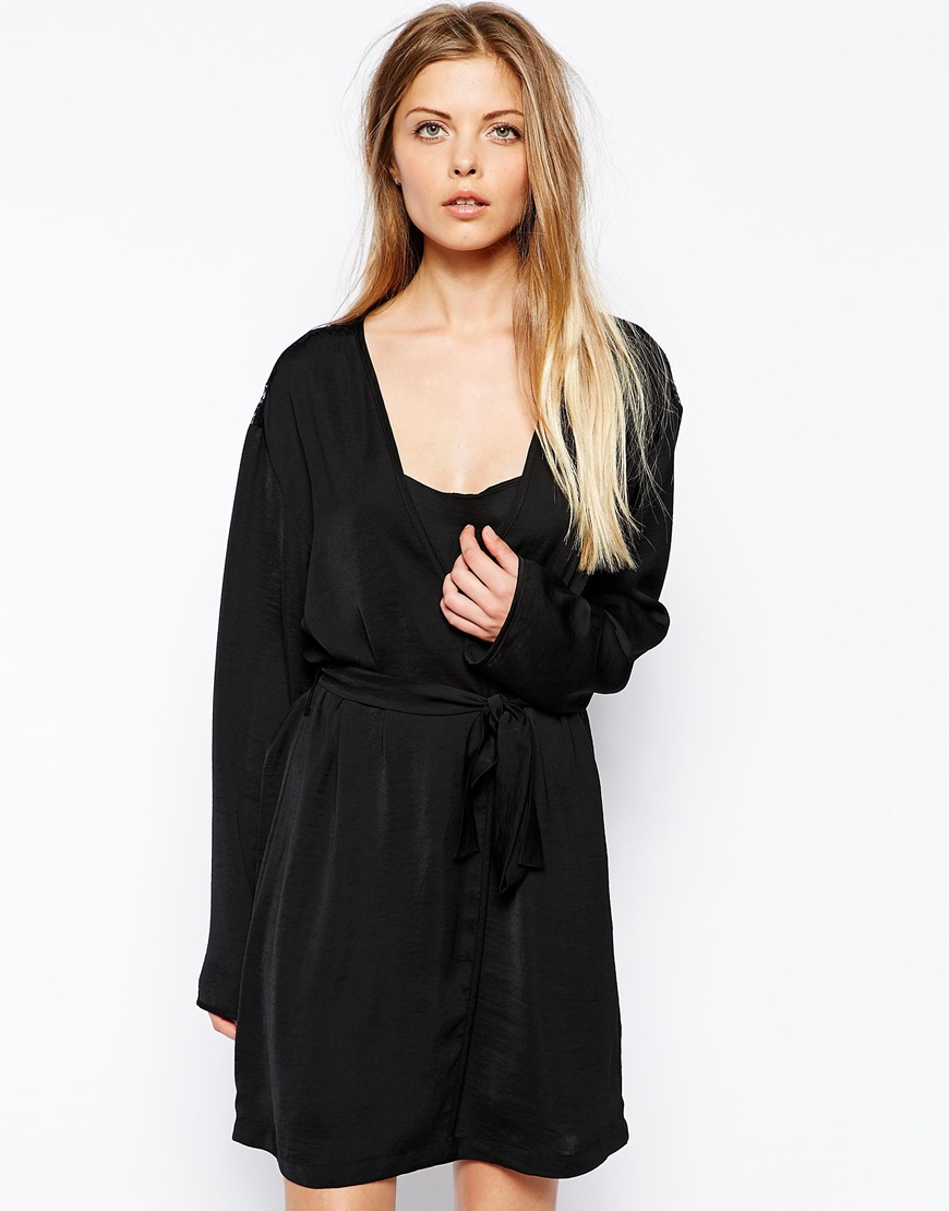 black satin and lace robe