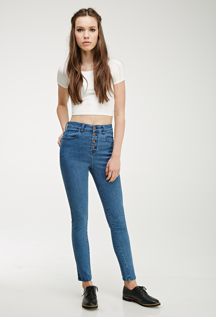 Lyst - Forever 21 High-waisted Skinny Jeans in Blue