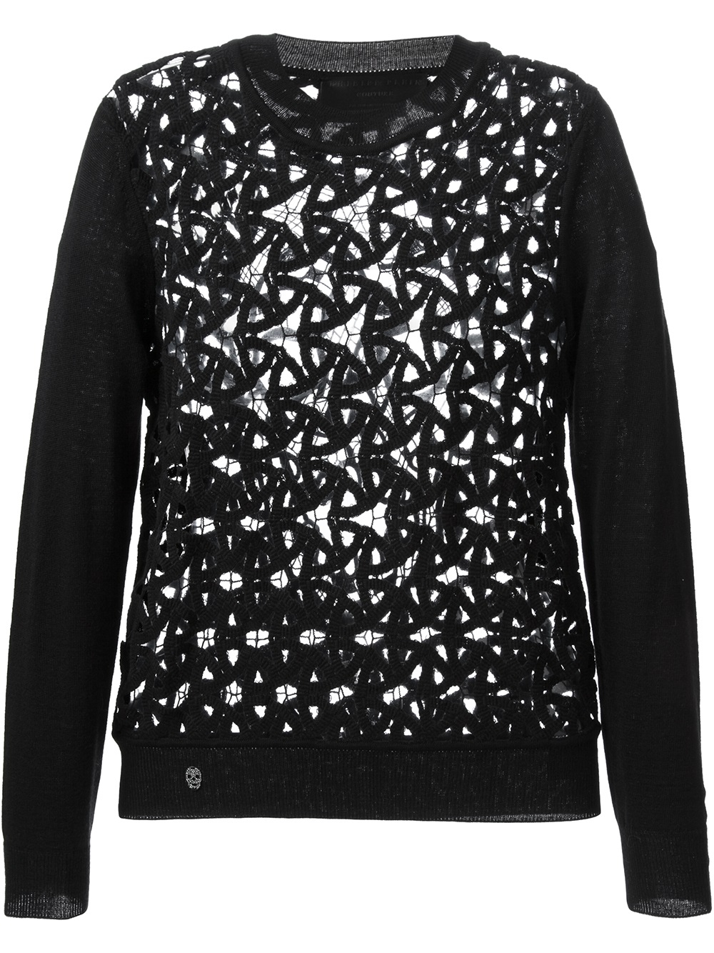 Lyst Philipp plein Perforated Crochet Sweater in Black