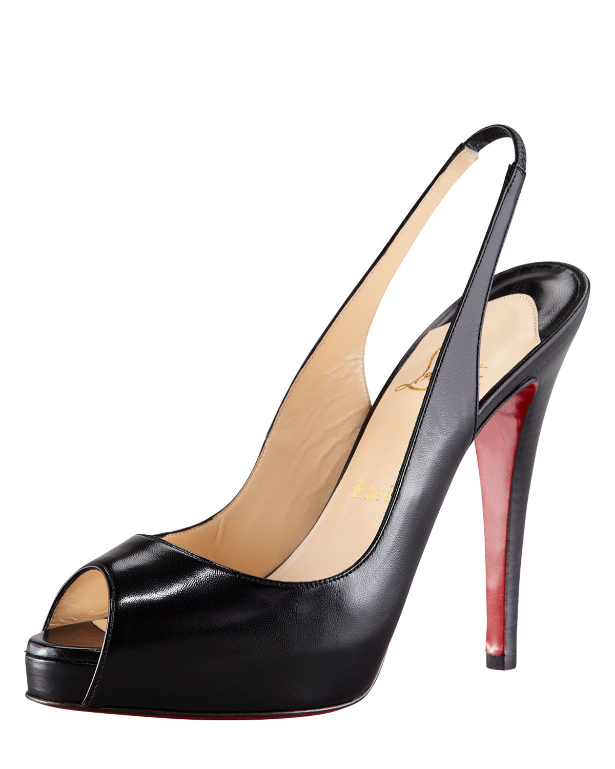 christian louboutin no prive leather slingback red sole pump black ...