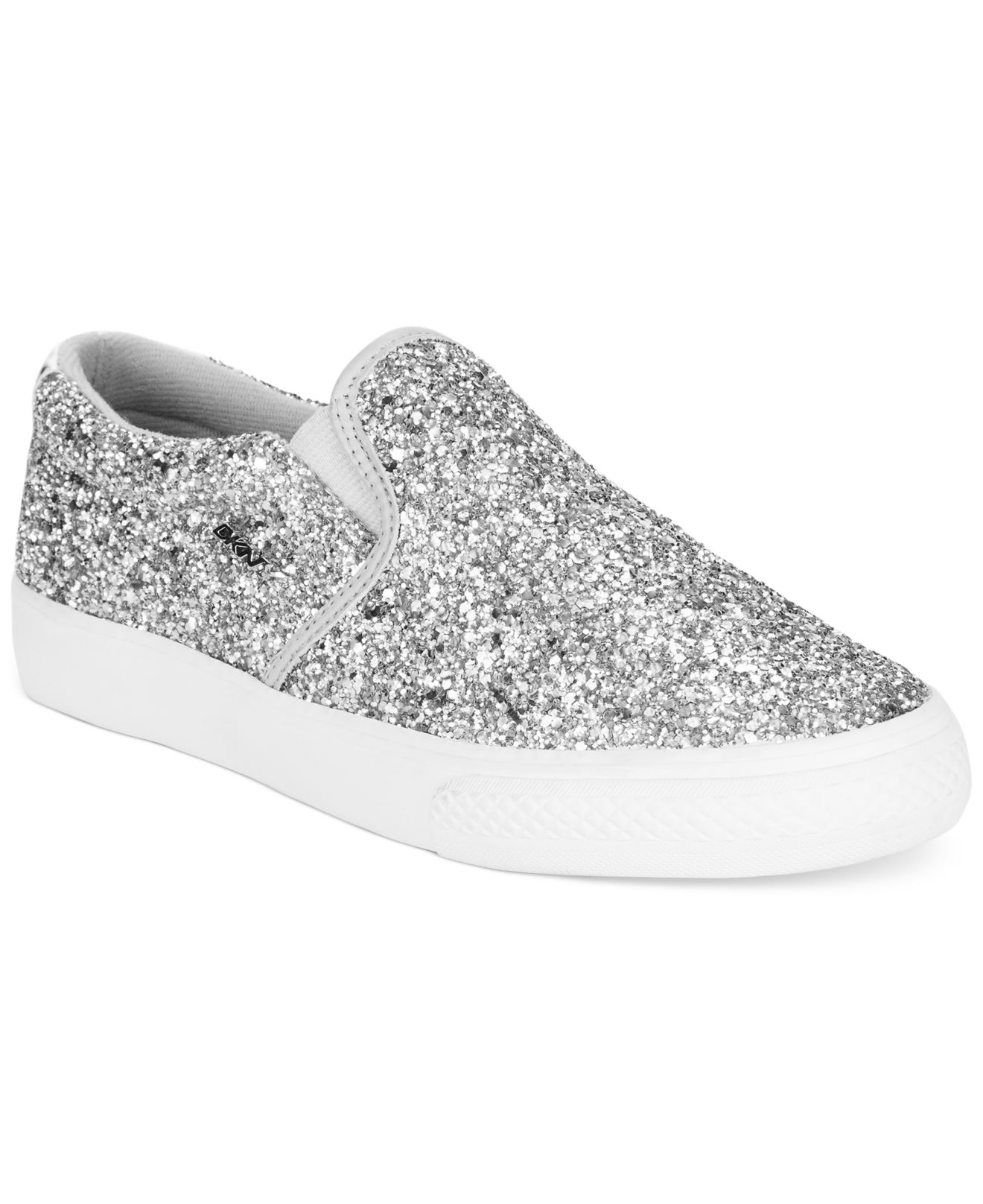 silver glitter slip on shoes