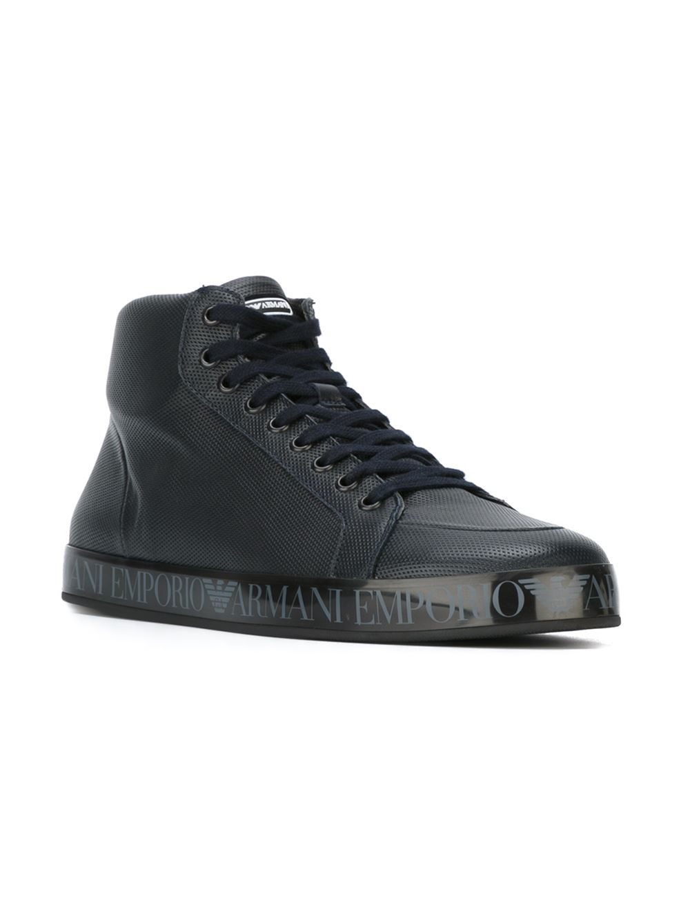 Emporio Armani Leather and Sheepskin High-Top Sneakers in Blue for Men -  Lyst