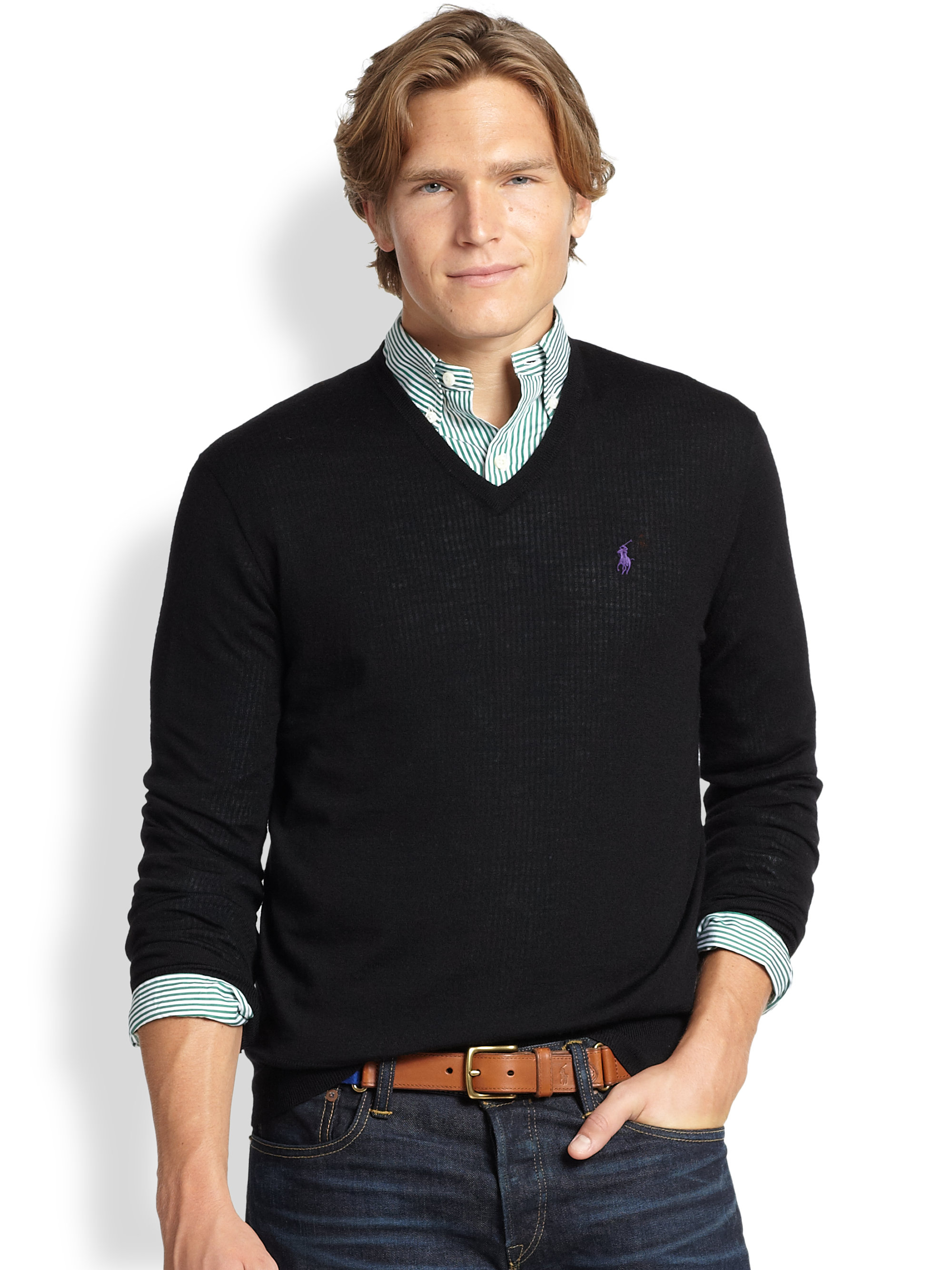 Polo ralph lauren Slim-fit Merino V-neck Sweater in Black for Men | Lyst