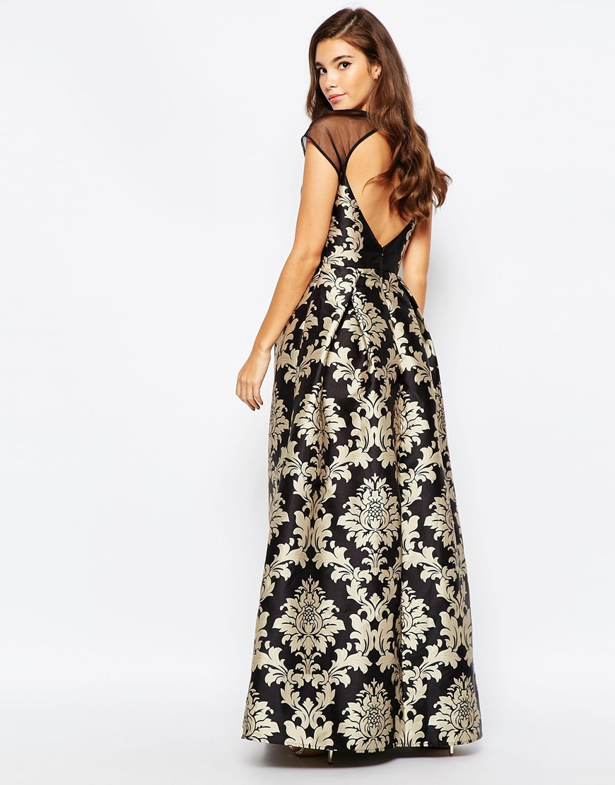 Chi Chi London Full Maxi Dress With Tile Print Placement And Cap 