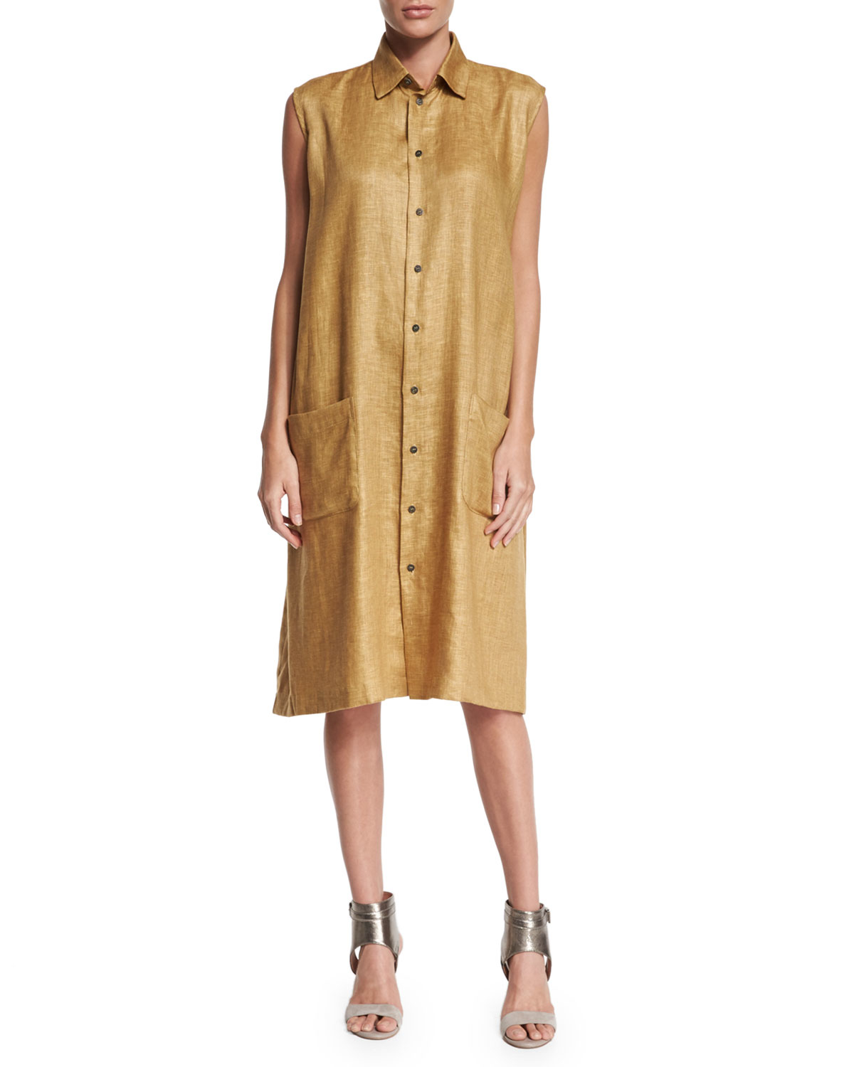 gold linen dress