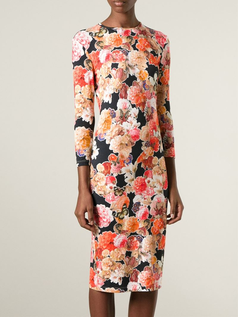 Givenchy Floral-print Fitted Jersey Dress in Blue - Lyst