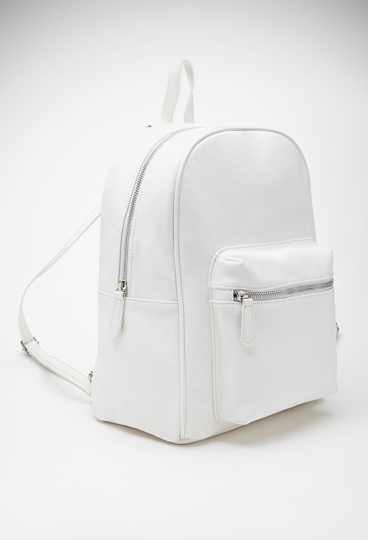 white faux leather backpack