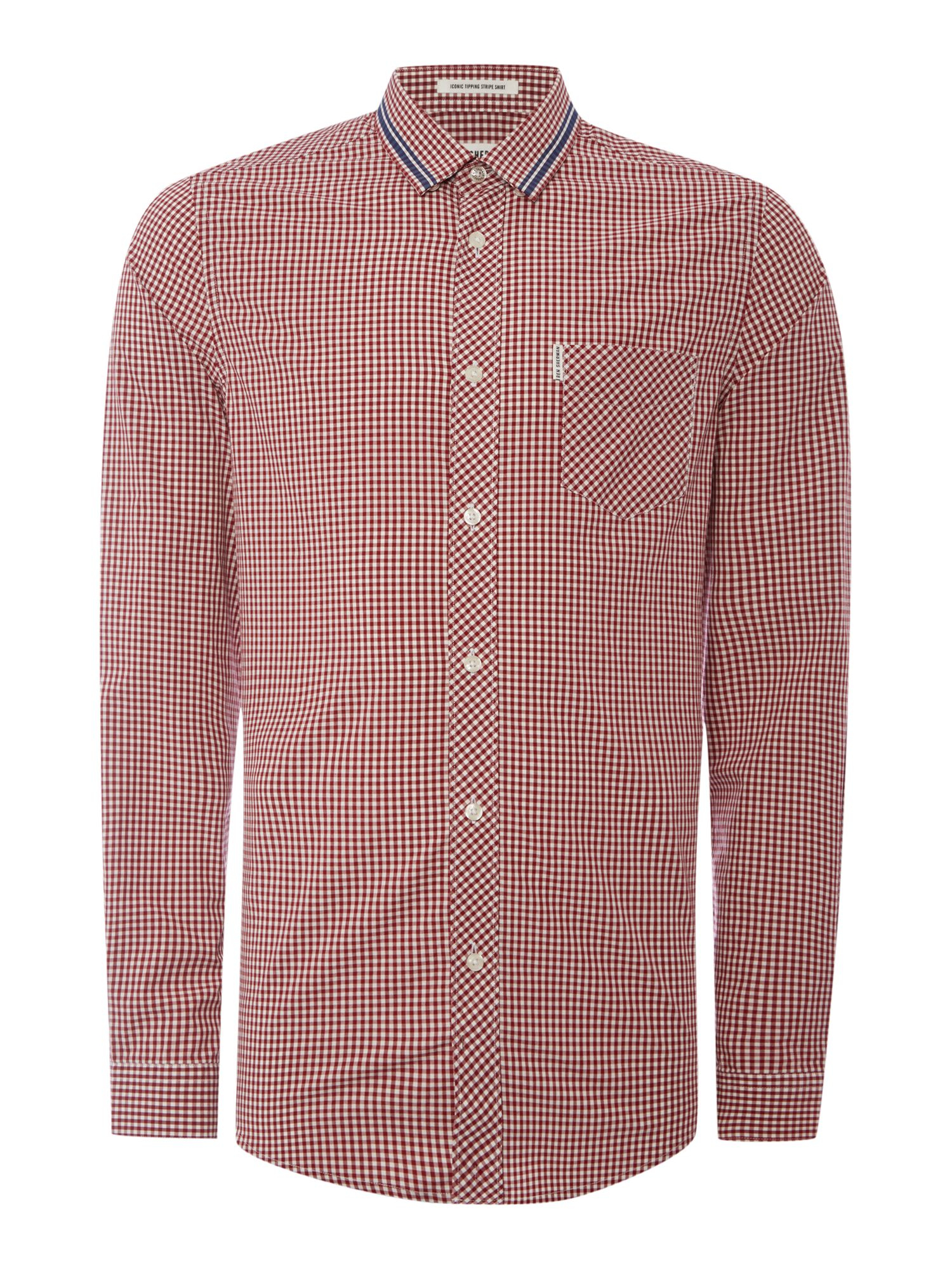 Ben Sherman Cotton Tipped Collar Gingham Long Sleeve Shirt in Red for ...