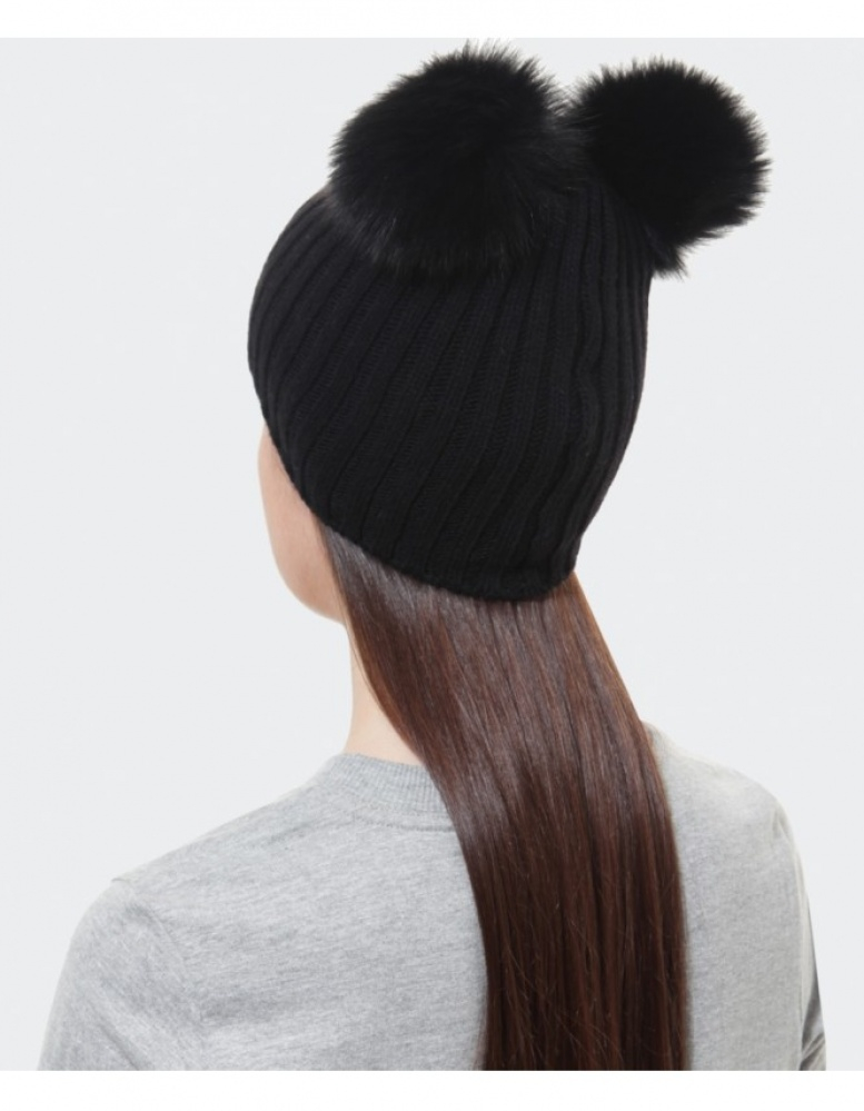 pom nordstrom fur pom hat Double Black  Lyst in  Helene Hat Beanie berman Pom Pom